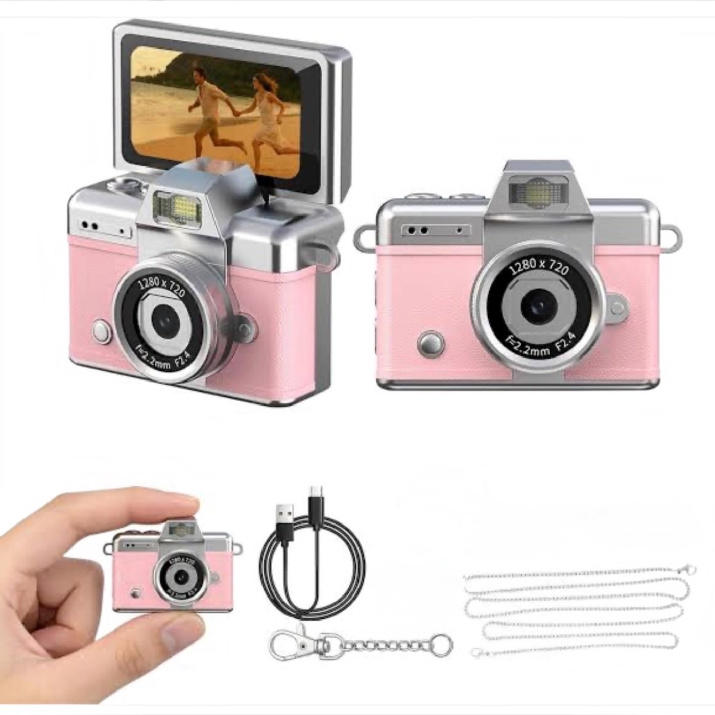 Mini Dijital Kamera (Boy 3,5 *4,5 cm )Yüksek Çözünürlüklü 1280*720 Hd Ekranlı Pembe 