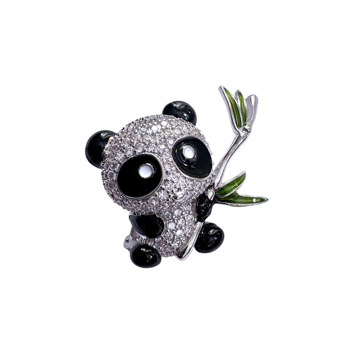 Panda Figürlü Broş Zirkon Taşlı Gümüş Renk 