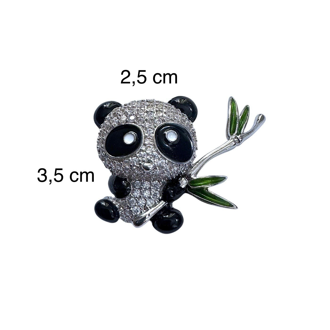 Panda Figürlü Broş Zirkon Taşlı Gümüş Renk 