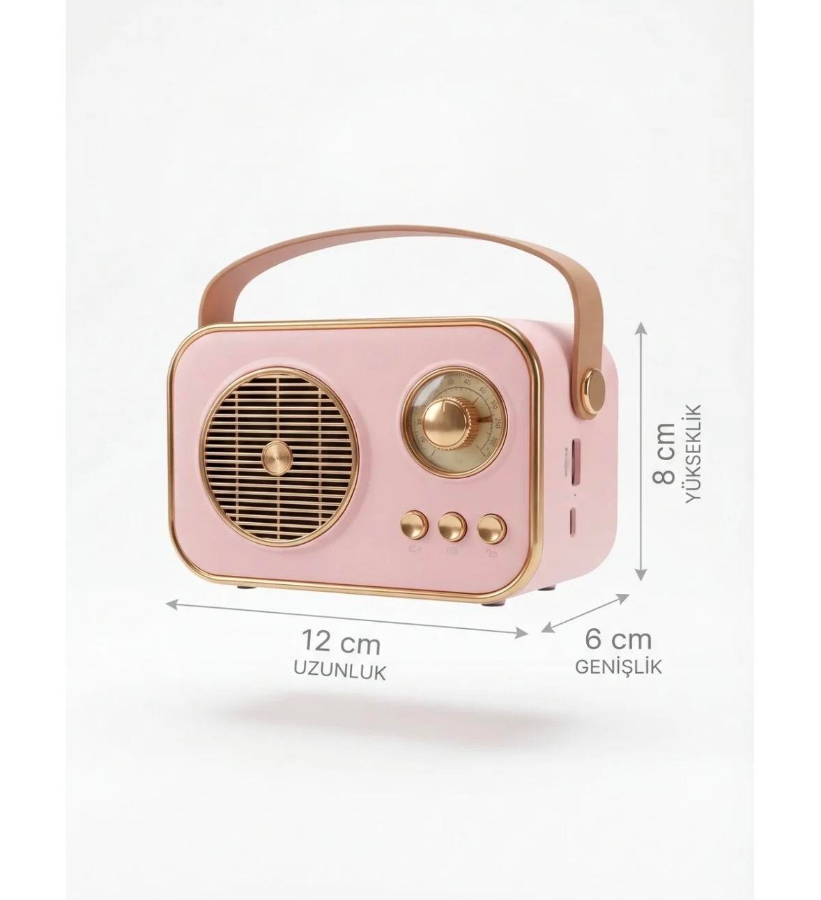 Retro Taşınabilir Bluetooth Hoparlör Pembe Renk 