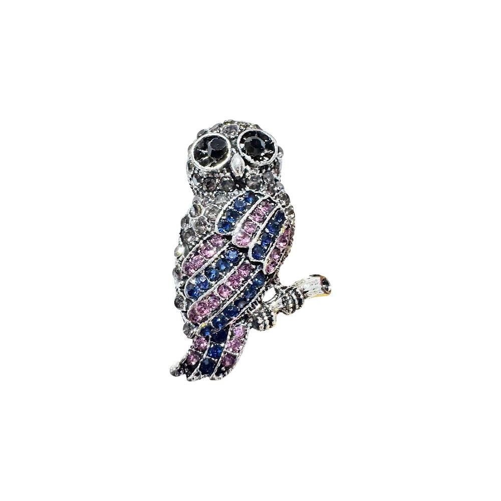 Zirkon Taşlı Baykuş Broş (4 cm) Gümüş Renk