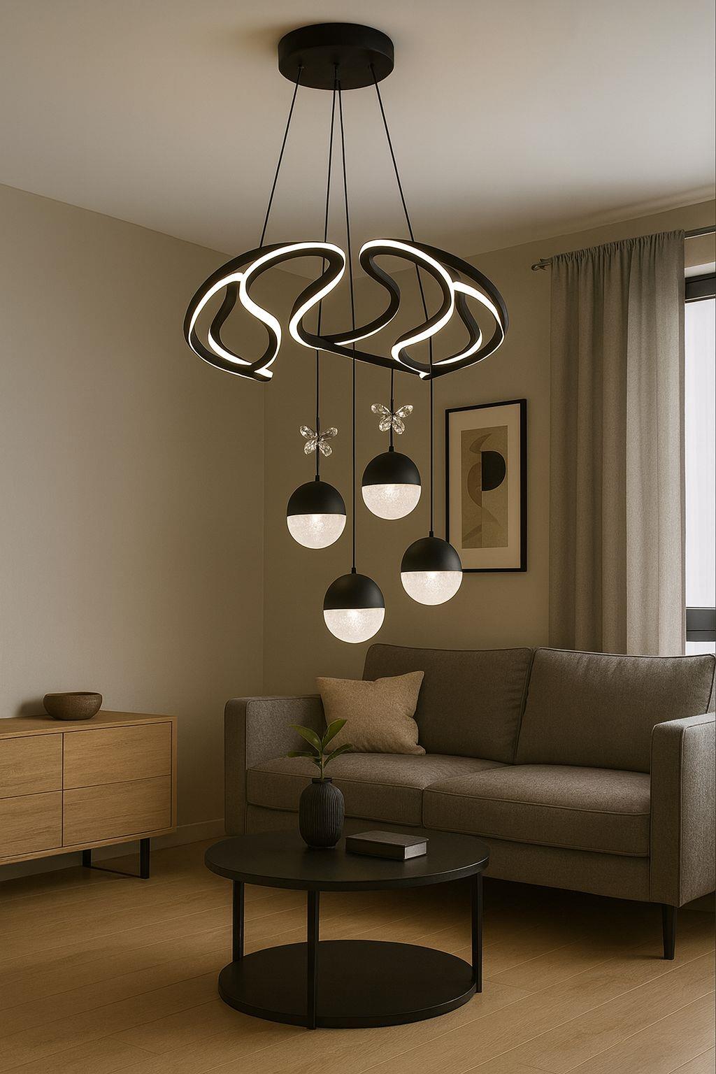 LEDLI AVİZE DRON MAXİ 4 TOP SİYAH