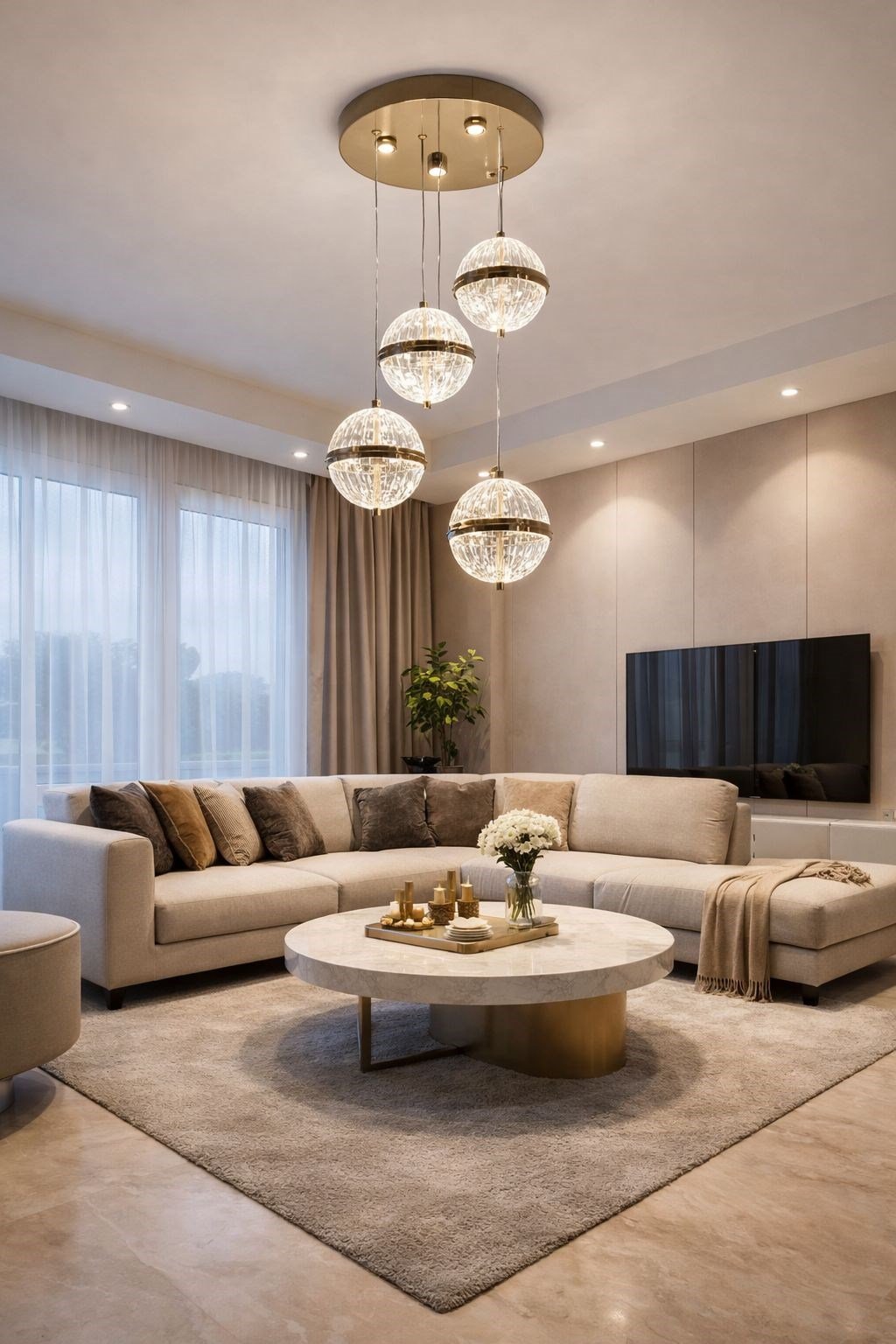 LEDLİ AVİZE GALAXY 3+1 Lİ 15MM YUVARLAK GOLD