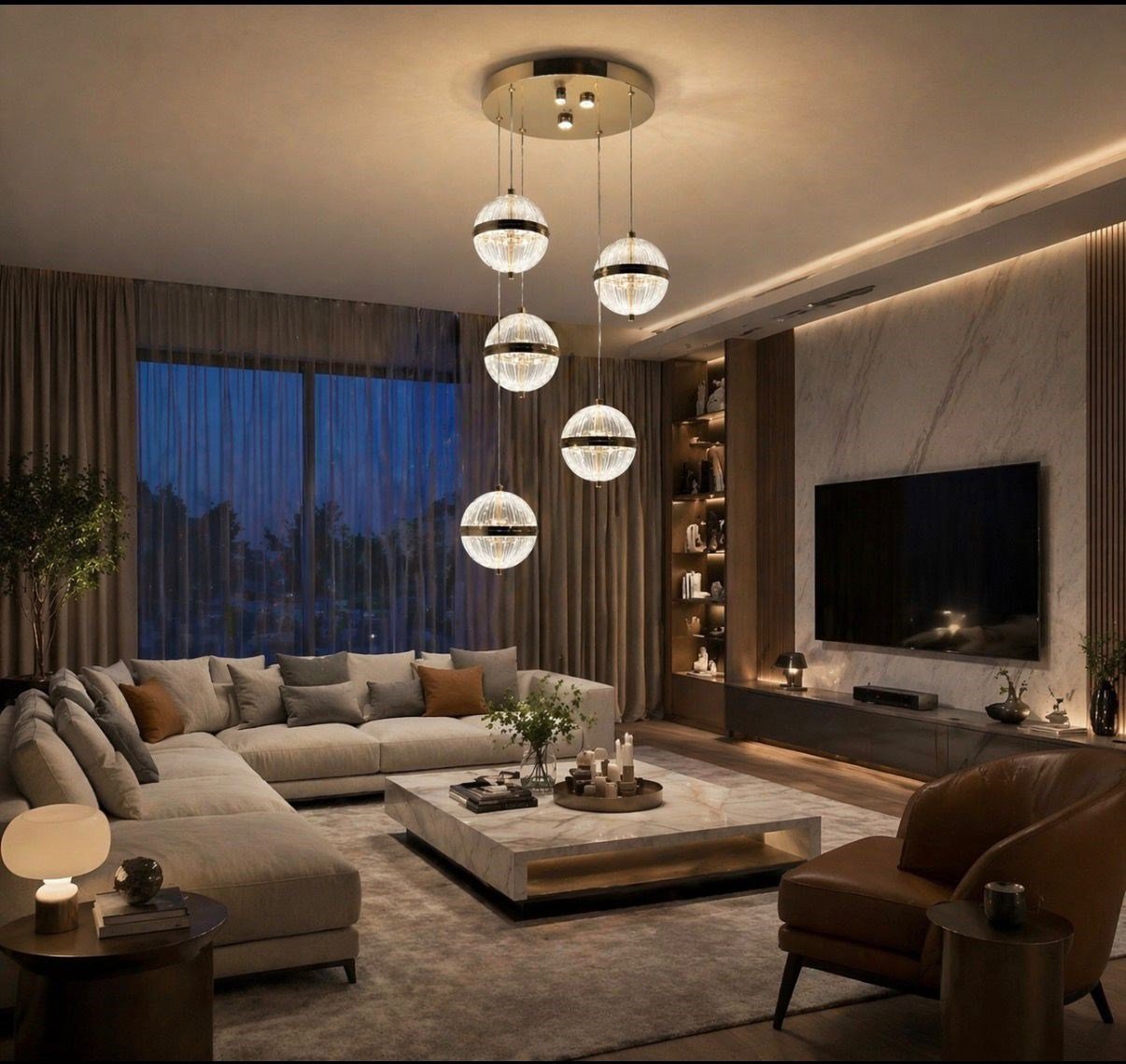 LEDLİ AVİZE GALAXY 4+1 Lİ 15MM YUVARLAK GOLD