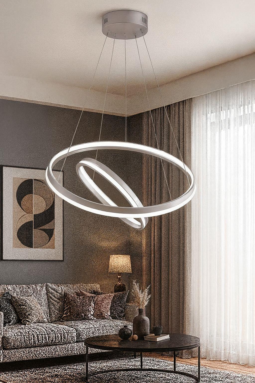 LEDLİ AVİZE HALKA 2 Lİ 3 KANAL 50+30 CM KROM
