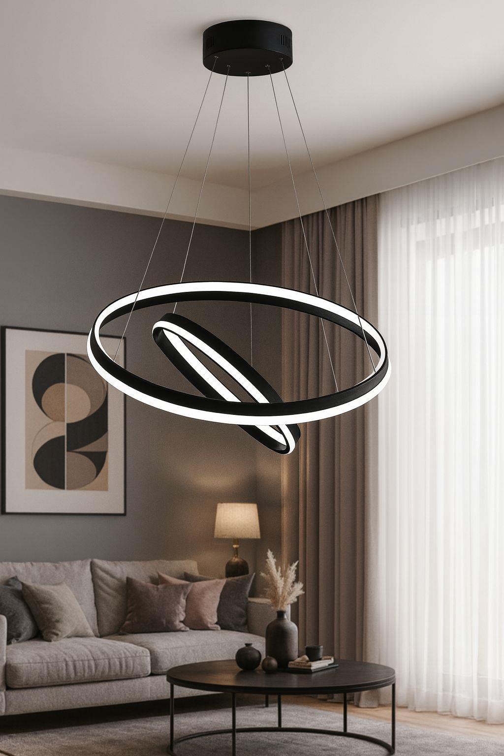 LEDLİ AVİZE HALKA 2 Lİ 3 KANAL 50+30 CM SİYAH