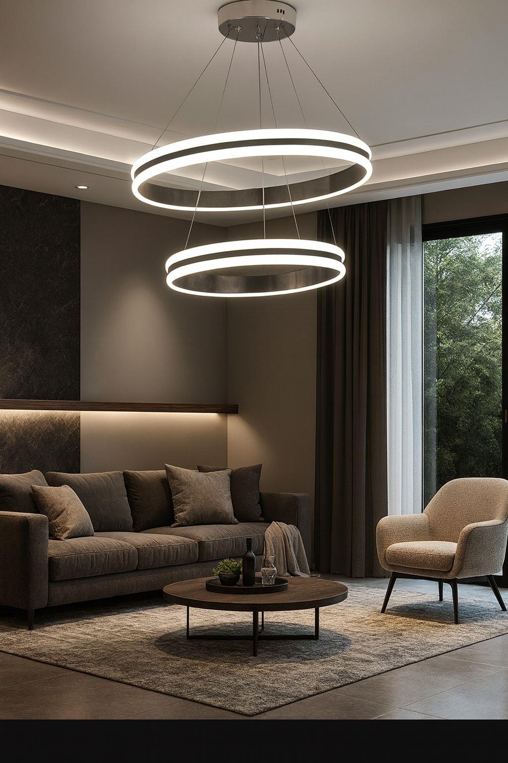 LEDLİ AVİZE HALKA 2 Lİ 4 KANAL 50+30 CM KROM