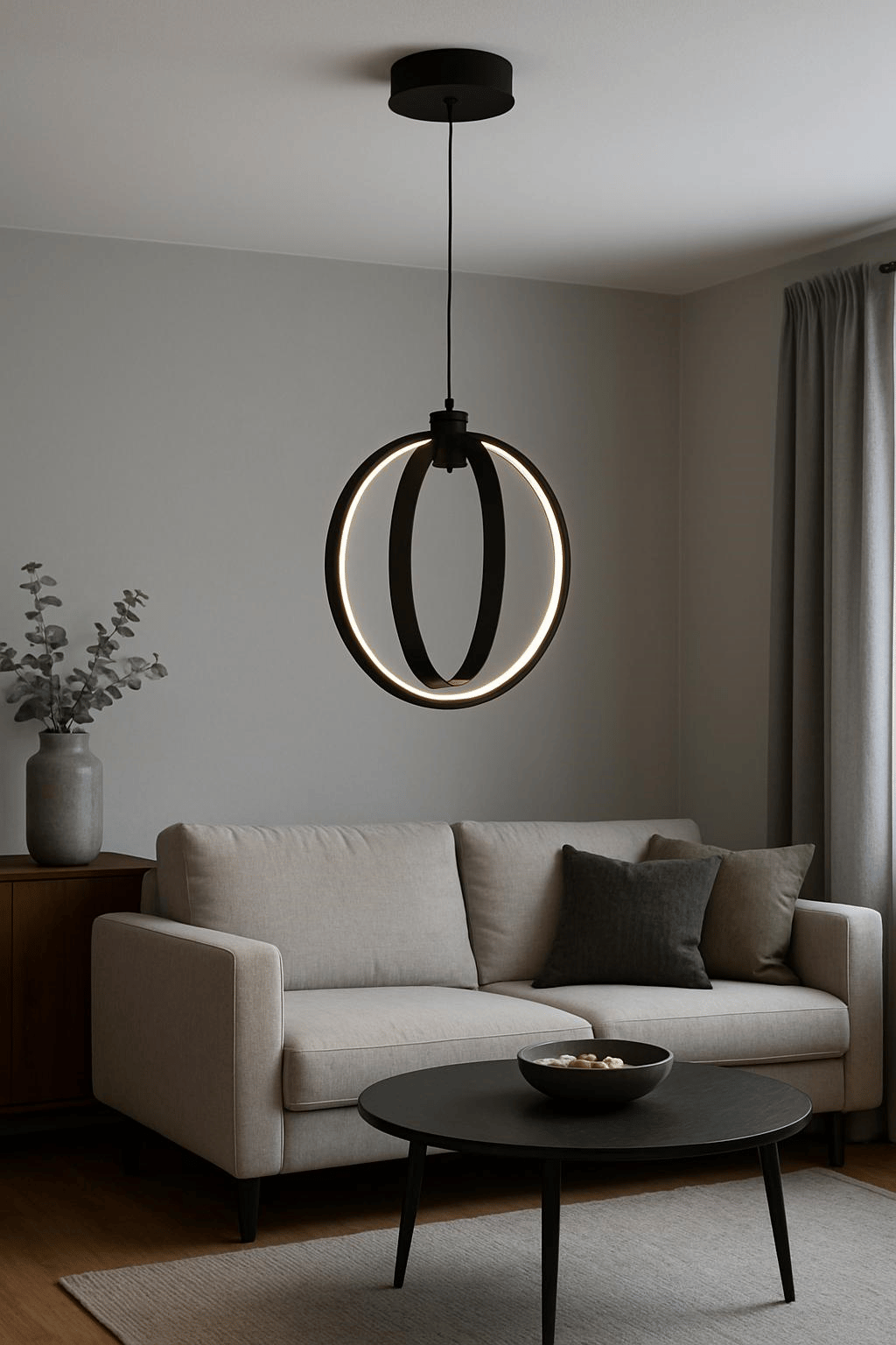 LEDLİ AVİZE KÜRE YUVARLAK KÜÇÜK SİYAH