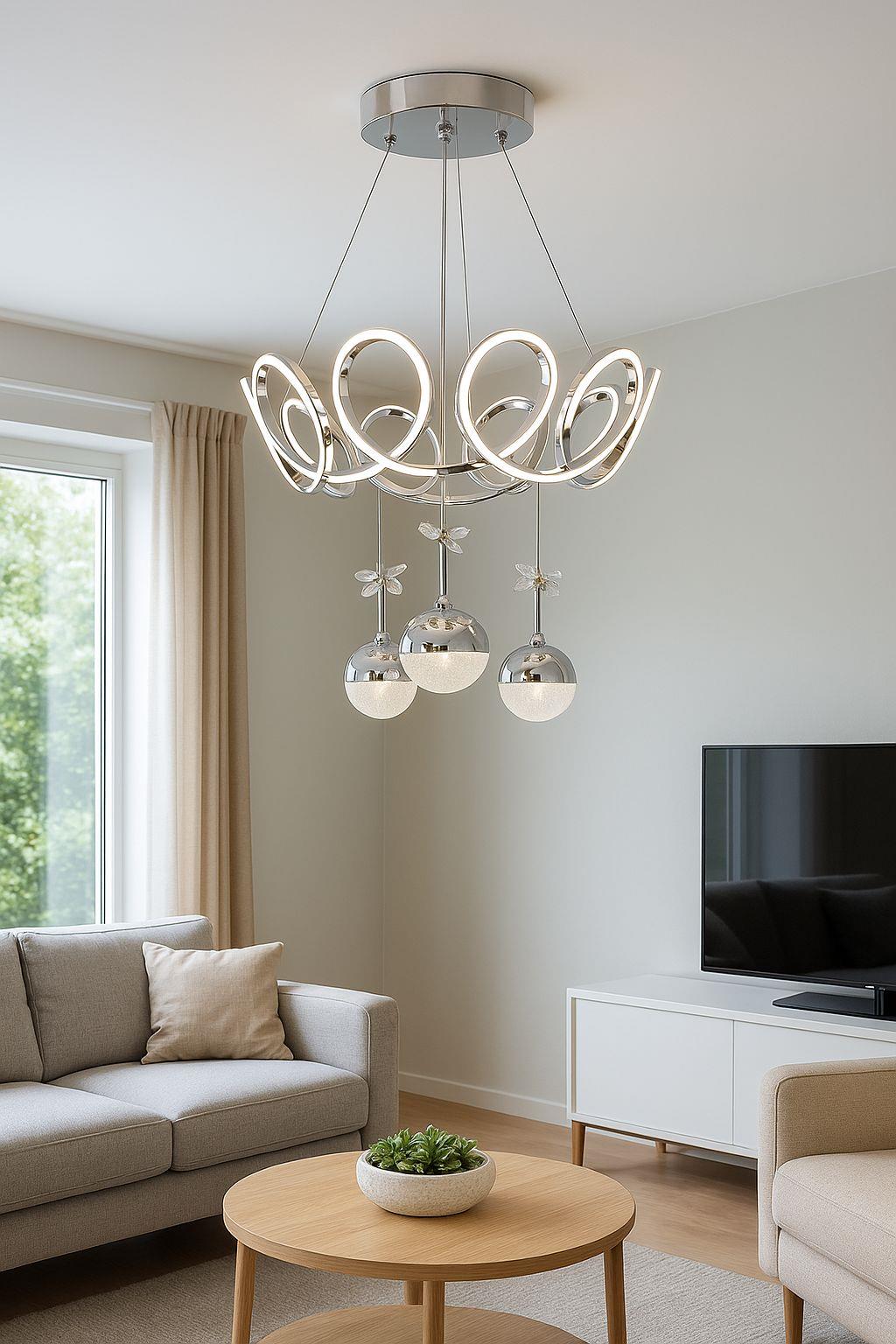 LEDLİ AVİZE LEYLAK MAXİ BÜYÜK 3 TOP KROM