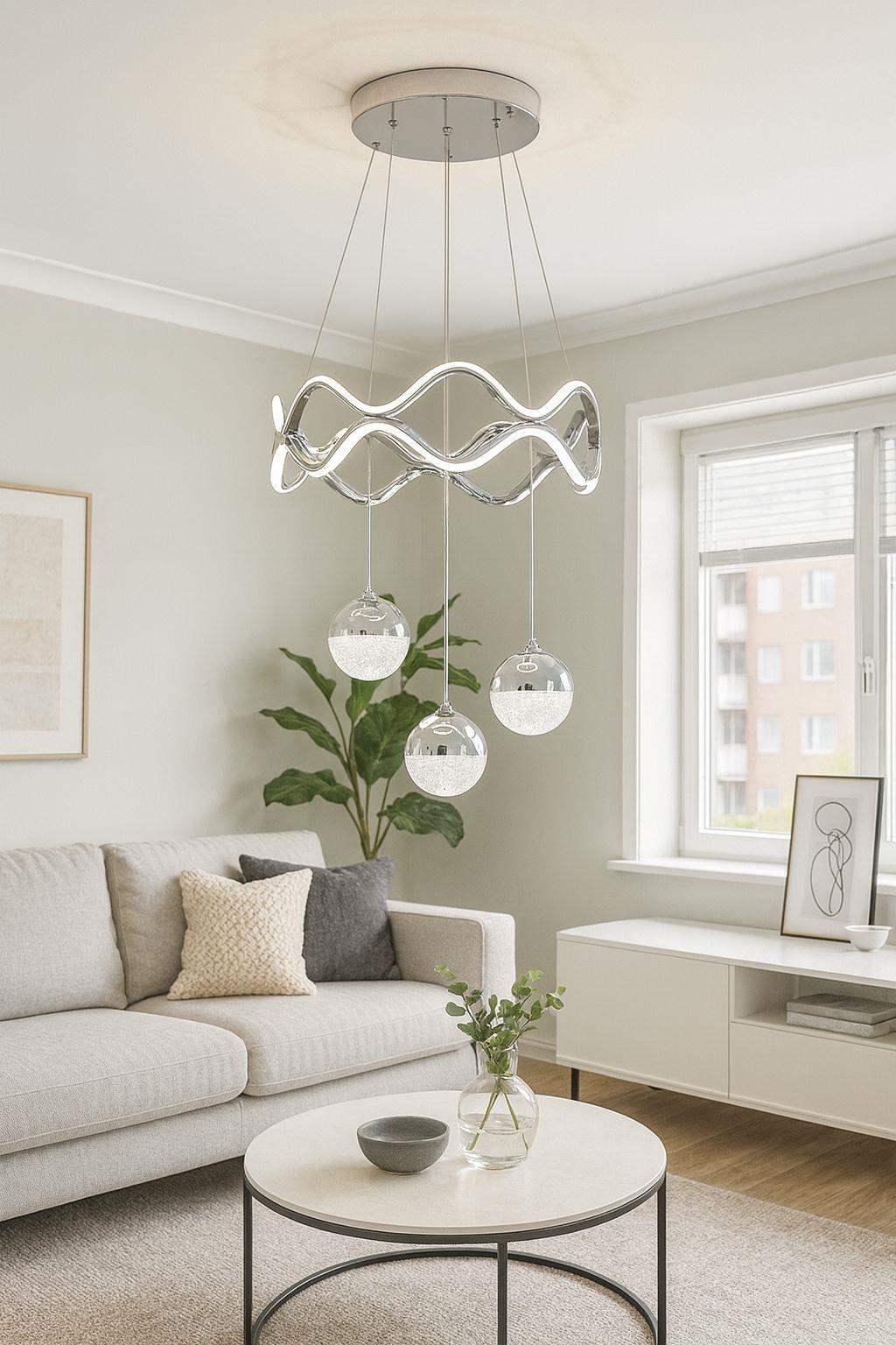 LEDLİ AVİZE TAÇ 2 LI 3 TOP KROM