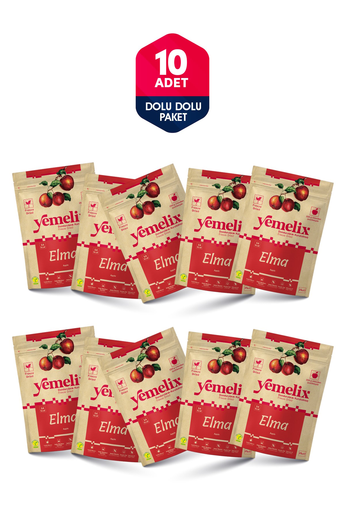 Freeze Dried 10'lu Dolu Dolu Paket Elma Kuru Meyve Cipsi - Dondurularak  Kurutulmuş Elma 15Gx3