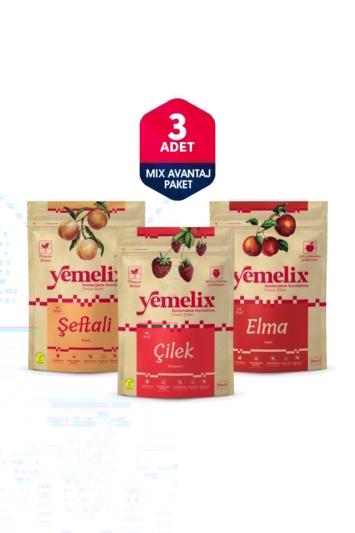 Freeze Dried 3'lü Mix Avantaj Paketi Dondurularak Kurutulmuş Çilek
