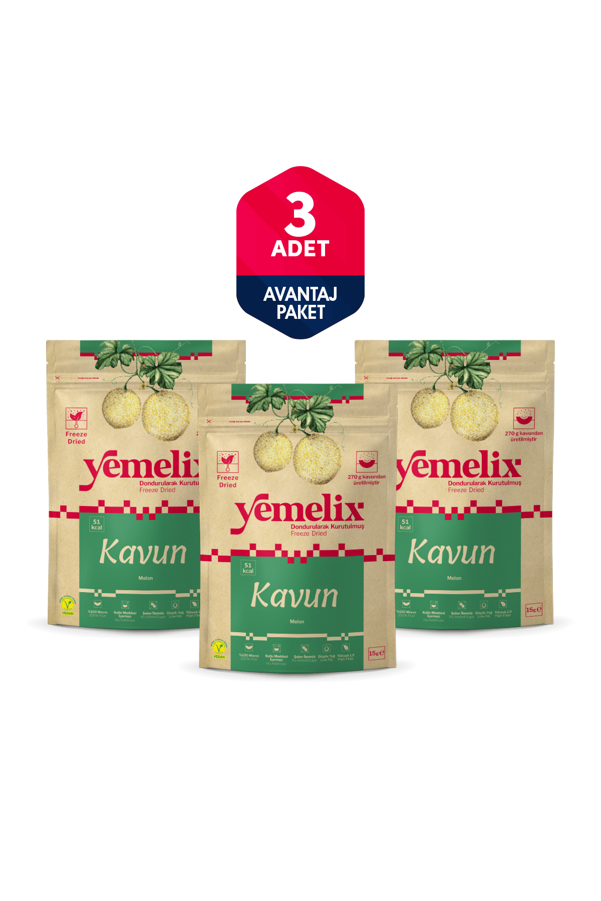 Freeze Dried Kavun Kuru Meyve Cipsi - Dondurularak  Kurutulmuş Kavun 15Gx3