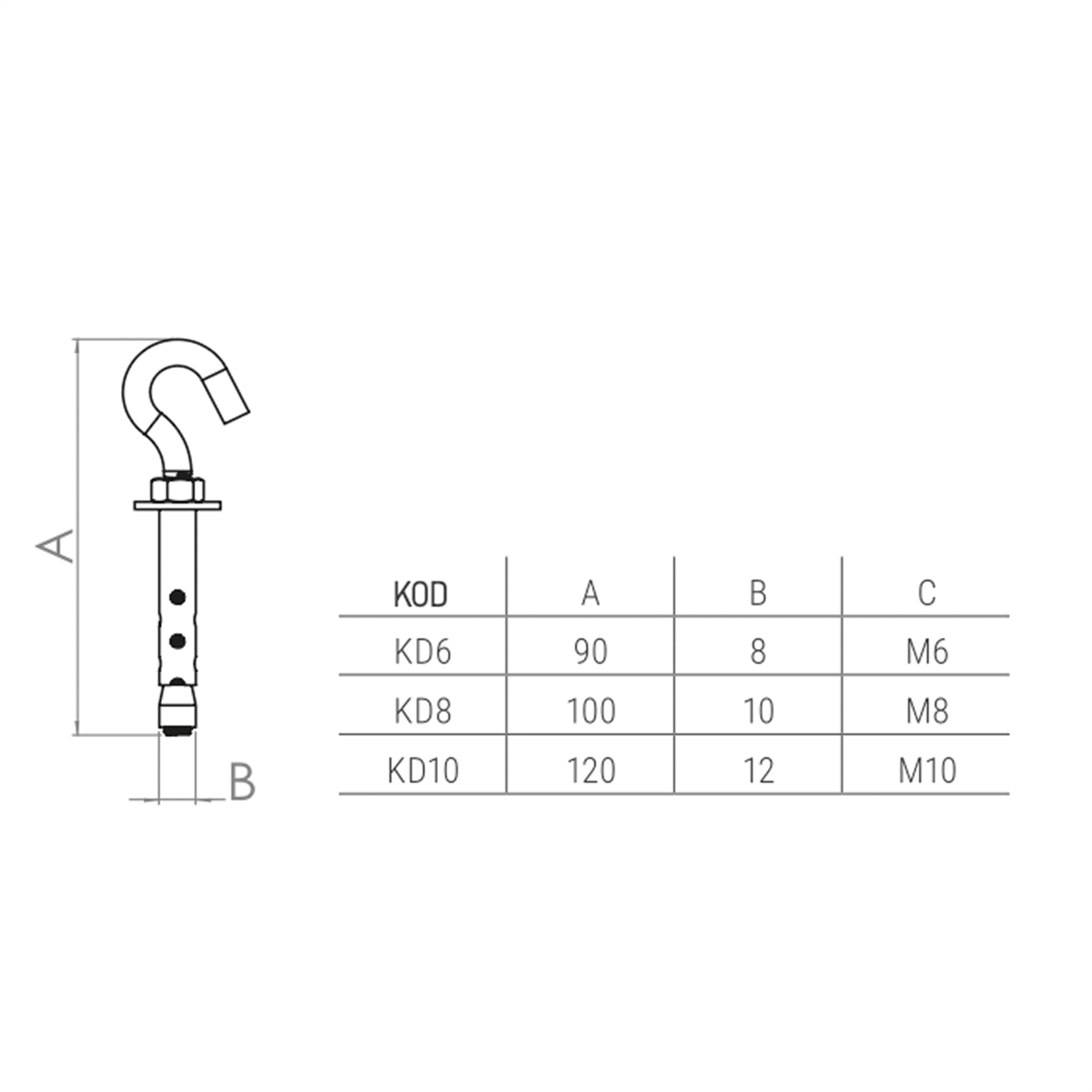 Beşel Kancalı Dübel Açık M8*100 mm