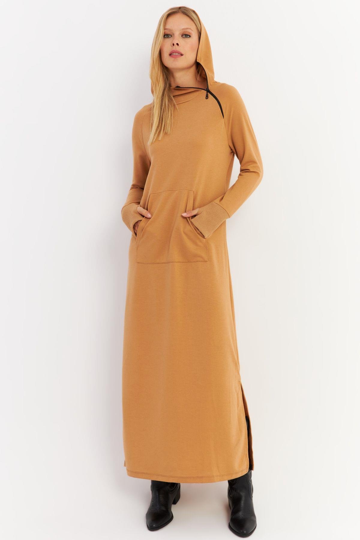 Kadın Antrasit Yakası Fermuarlı Maxi Sweat Elbise MTF12