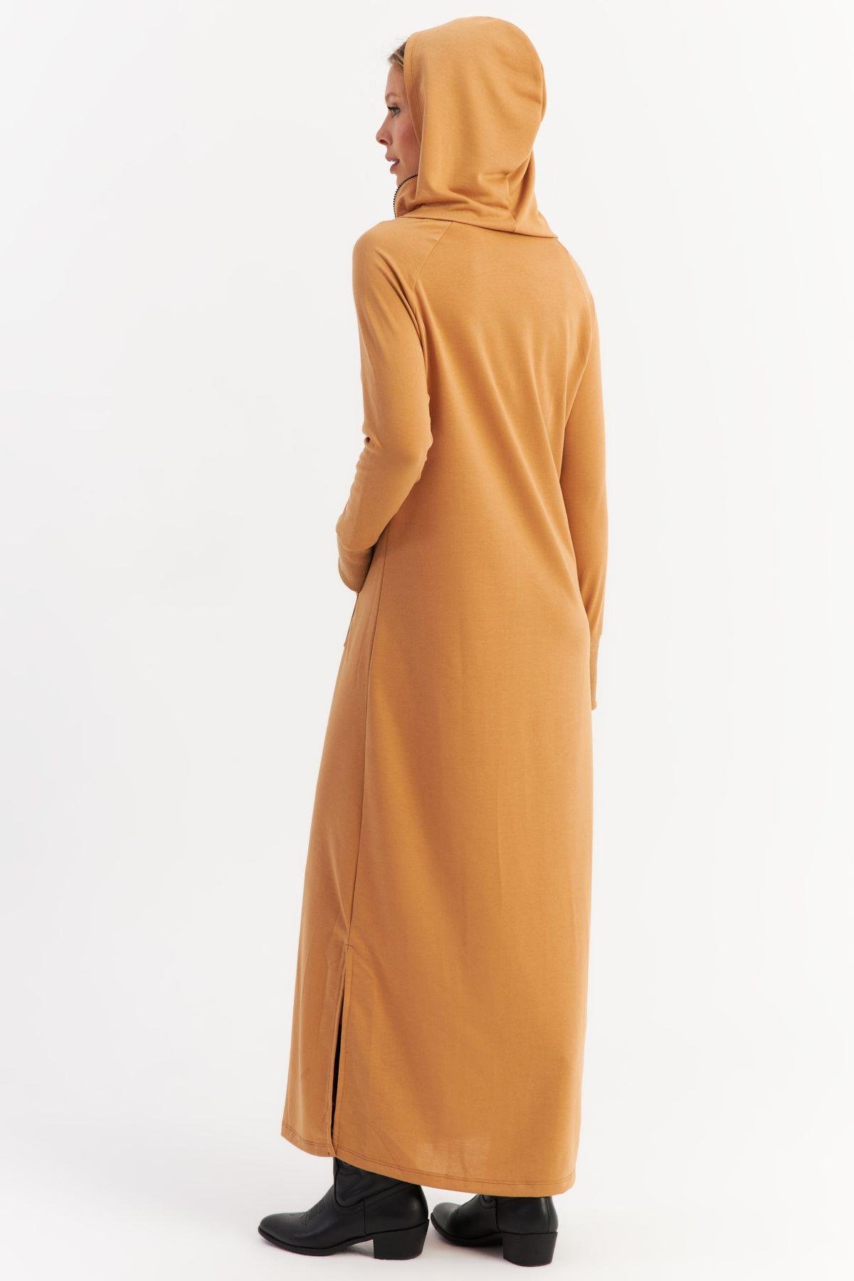 Kadın Antrasit Yakası Fermuarlı Maxi Sweat Elbise MTF12