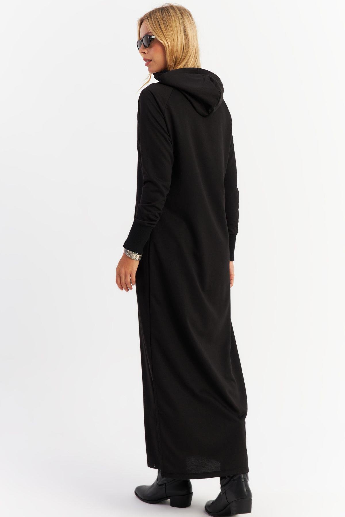 Kadın Antrasit Yakası Fermuarlı Maxi Sweat Elbise MTF12