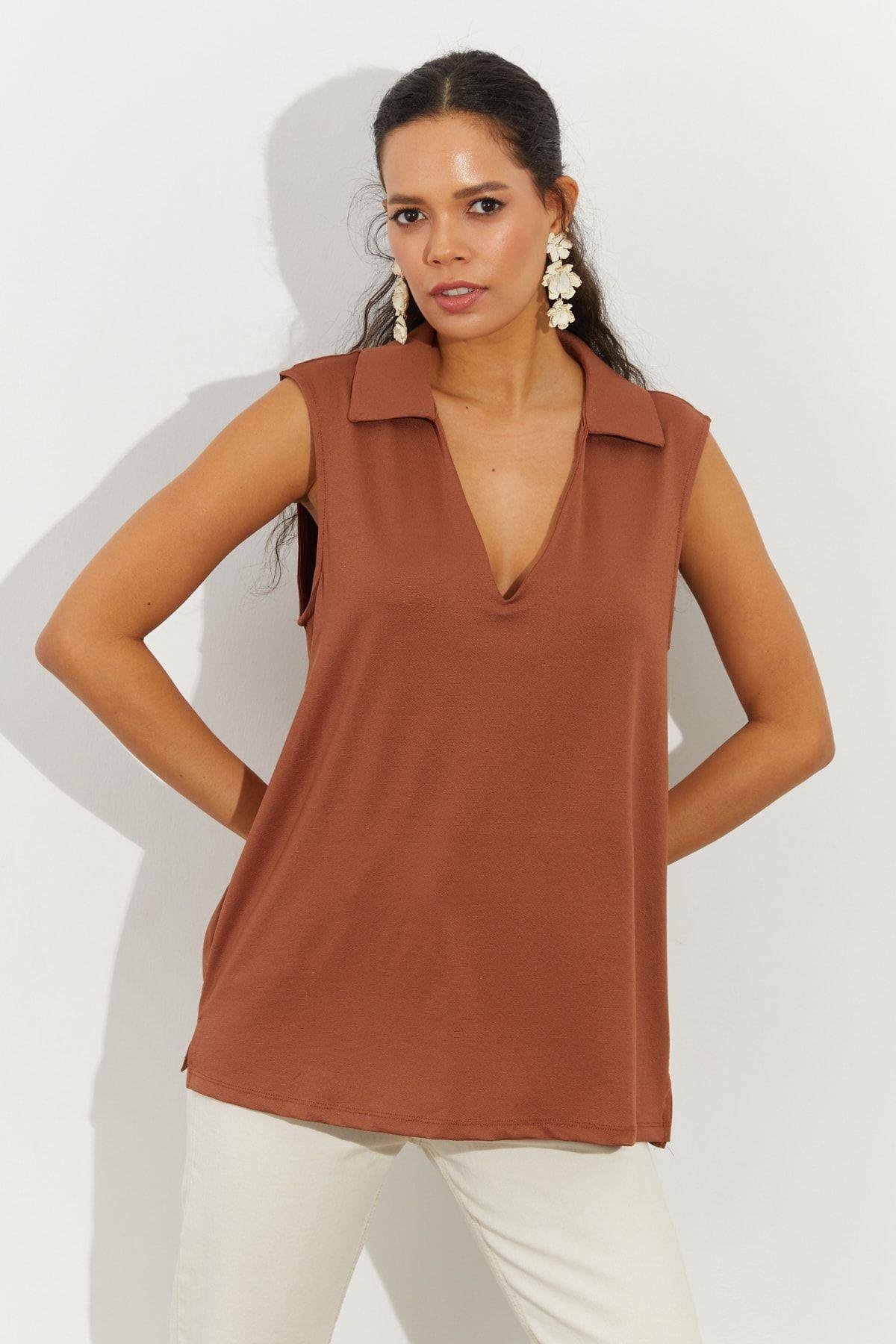 Kadın Badem Polo Yaka Bluz LPP1219