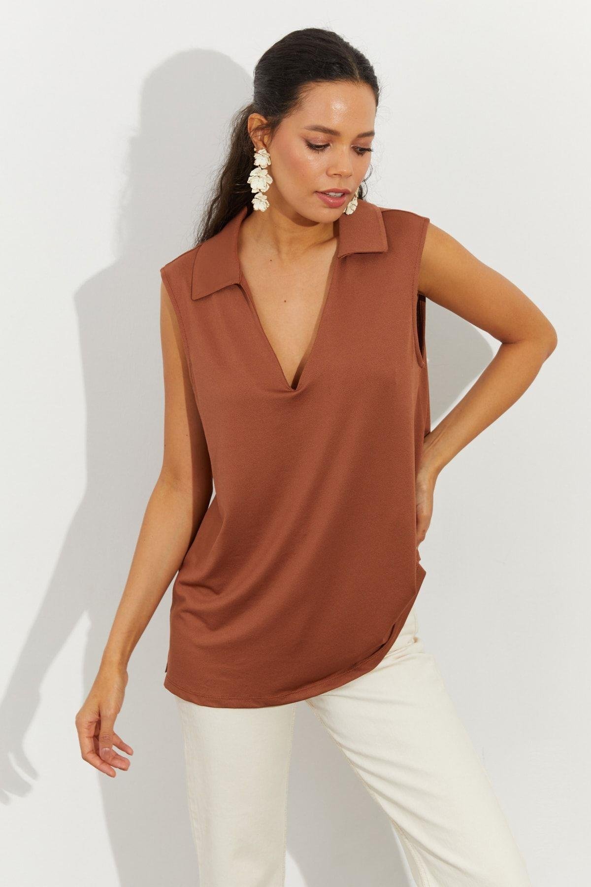 Kadın Badem Polo Yaka Bluz LPP1219