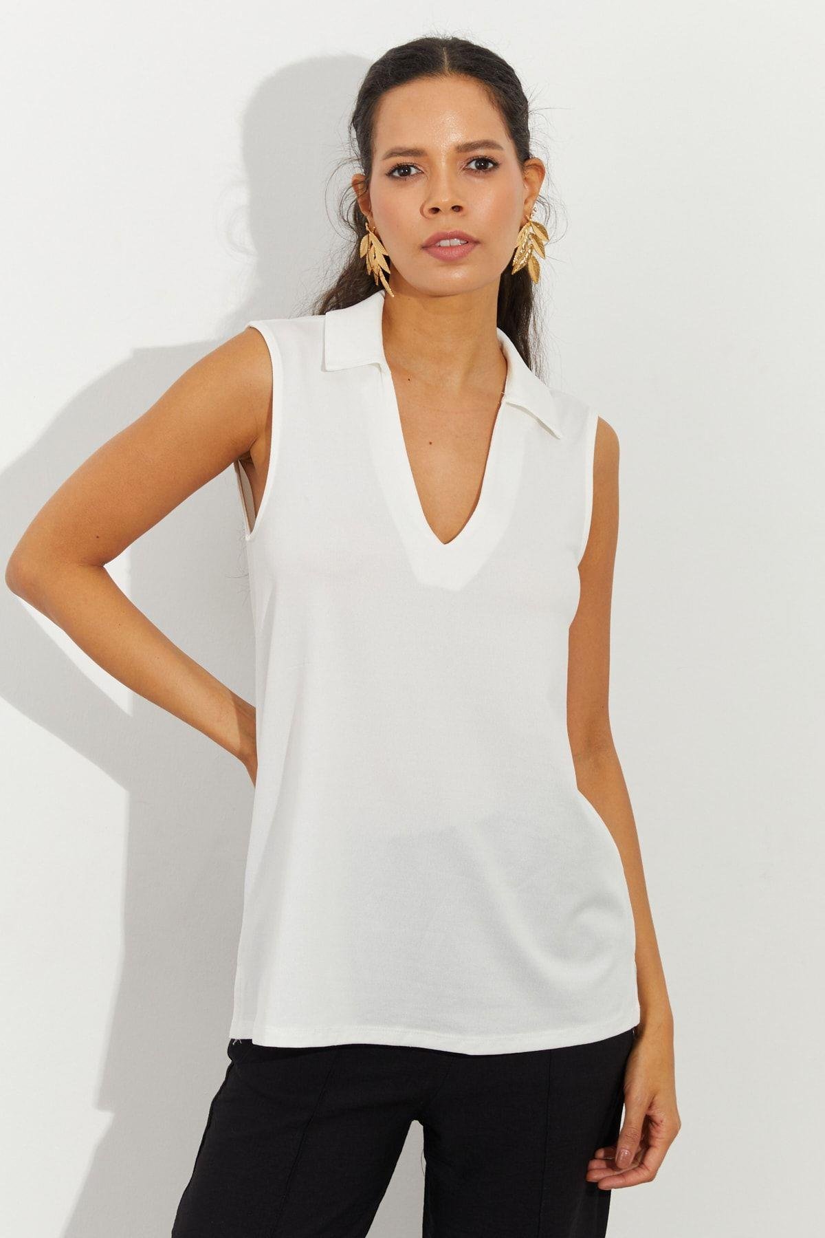 Kadın Badem Polo Yaka Bluz LPP1219