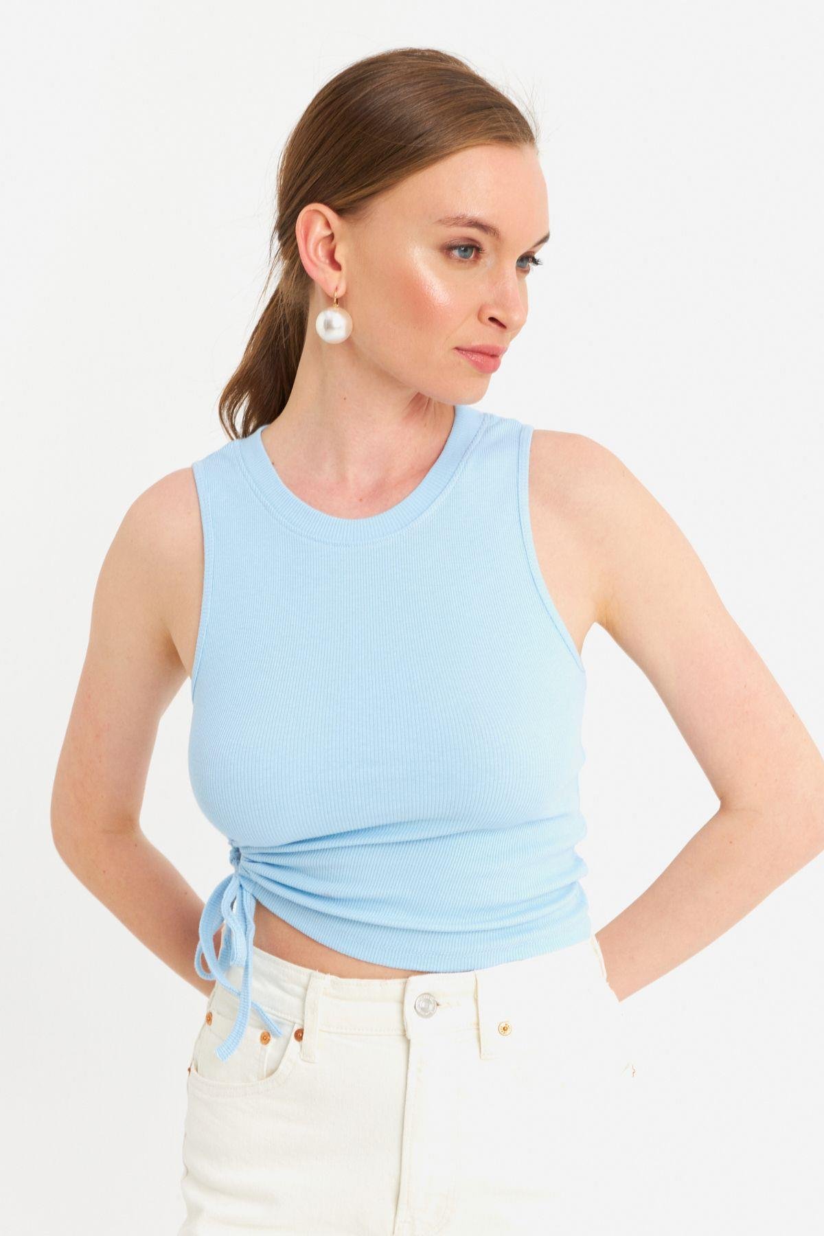 Kadın Bebe Mavi Yanı Büzülebilir Basic Bluz RSP329