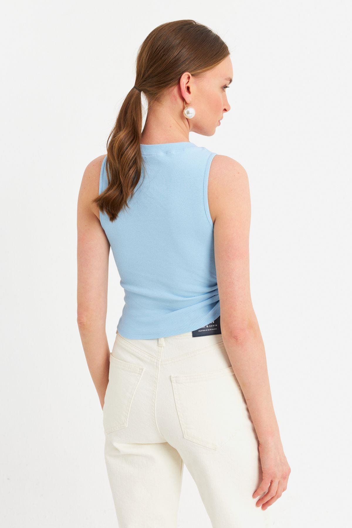 Kadın Bebe Mavi Yanı Büzülebilir Basic Bluz RSP329