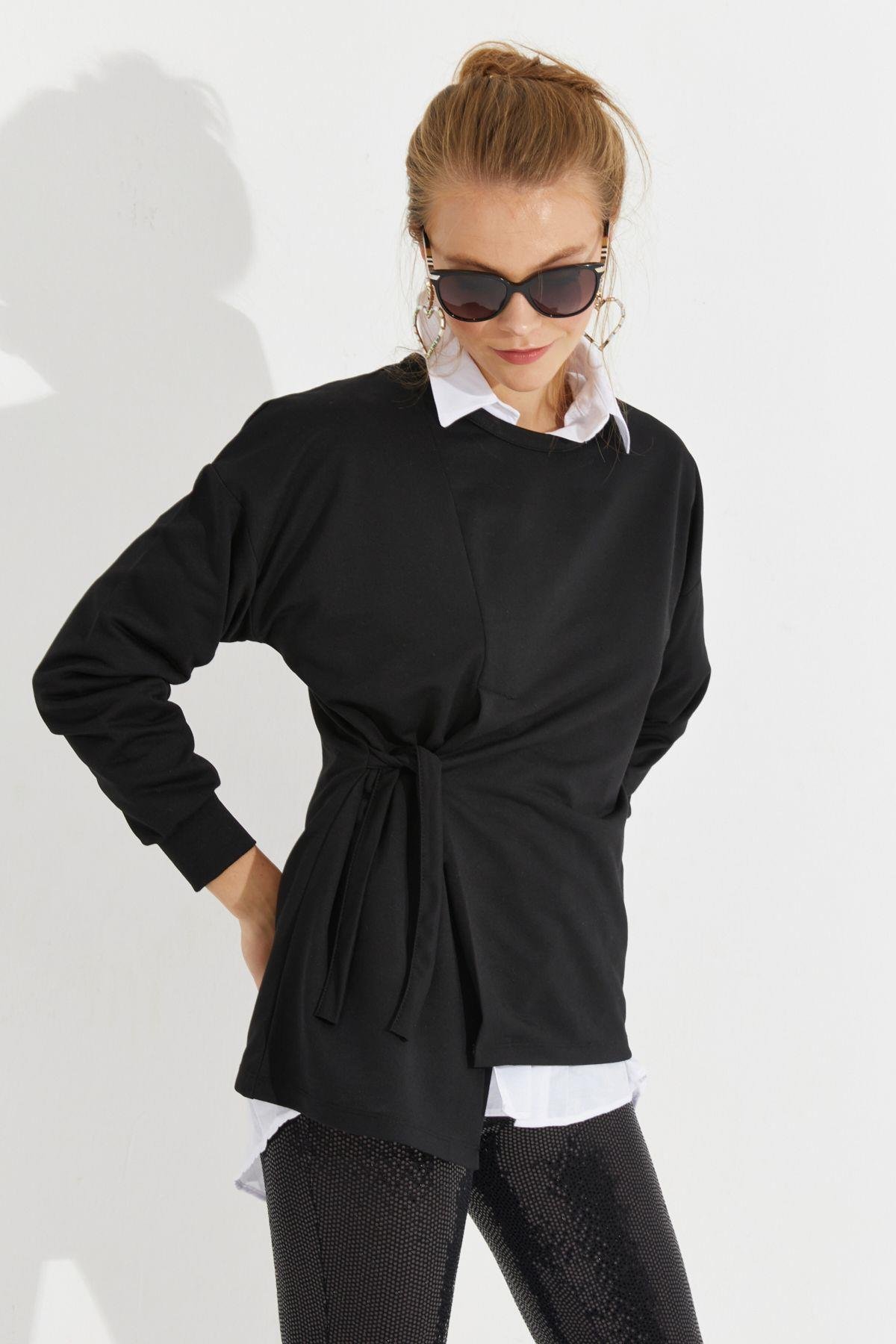 Kadın Beyaz Bağlamalı Sweatshirt Yİ2493
