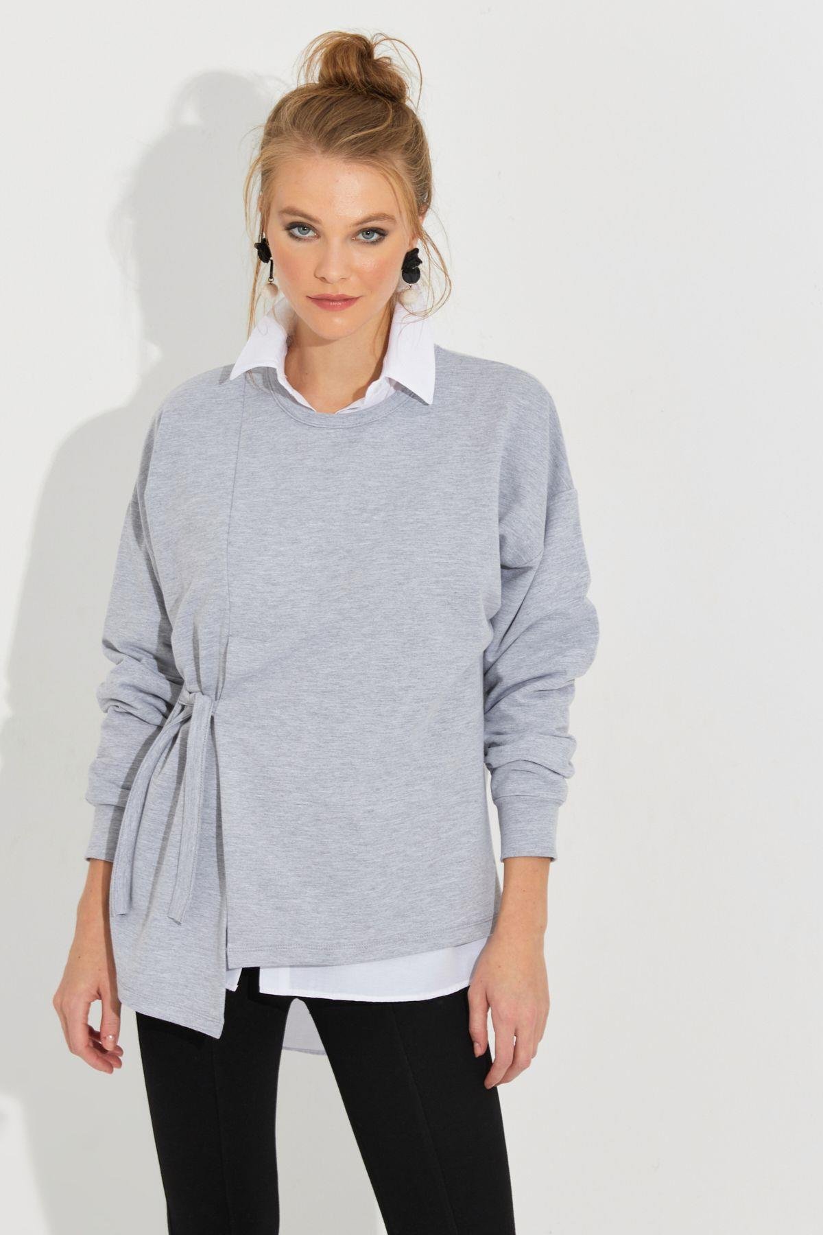 Kadın Beyaz Bağlamalı Sweatshirt Yİ2493
