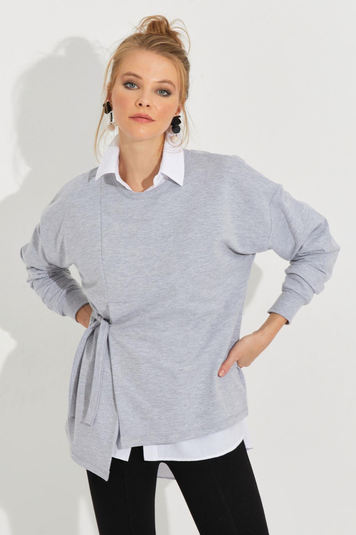 Kadın Beyaz Bağlamalı Sweatshirt Yİ2493