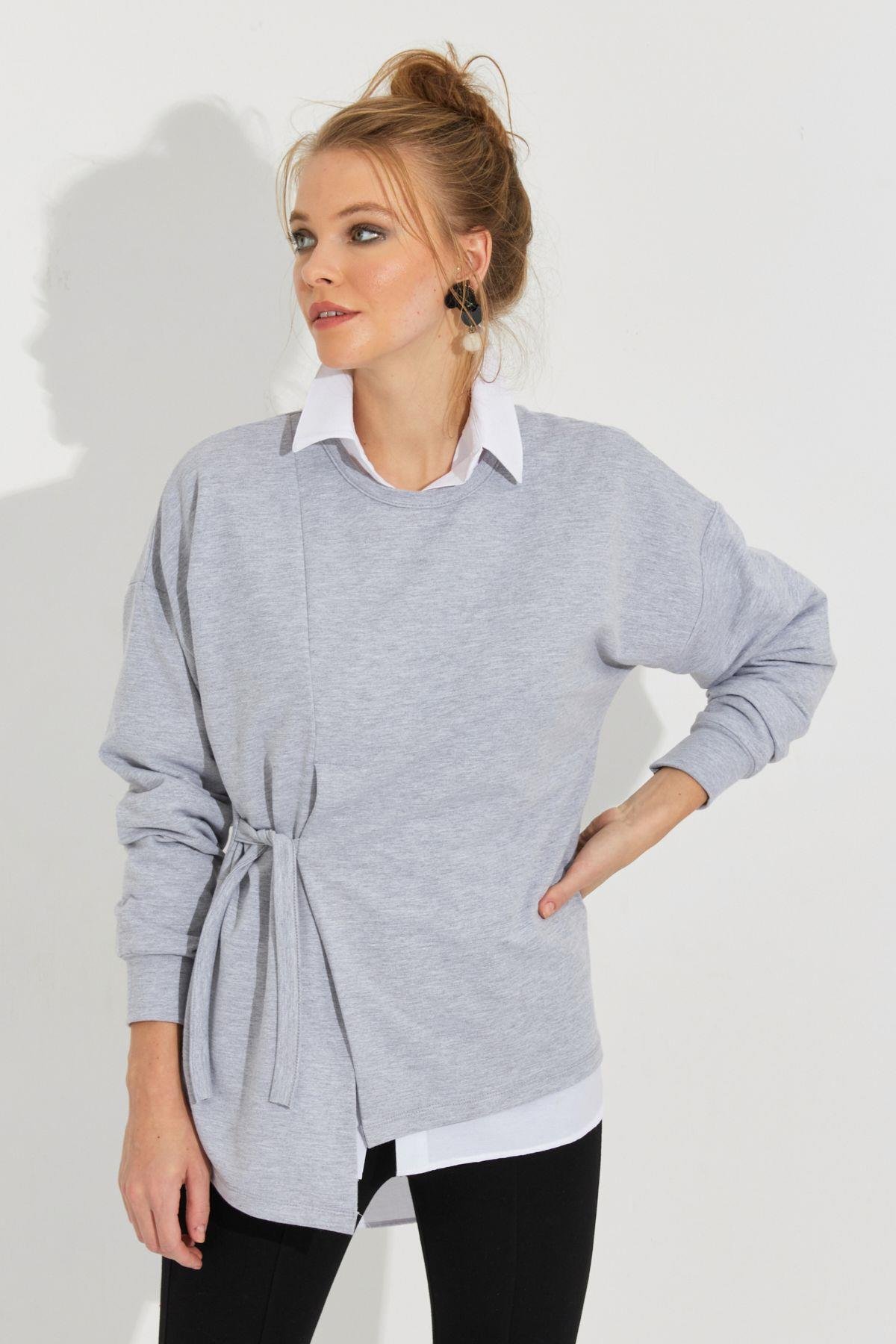 Kadın Beyaz Bağlamalı Sweatshirt Yİ2493