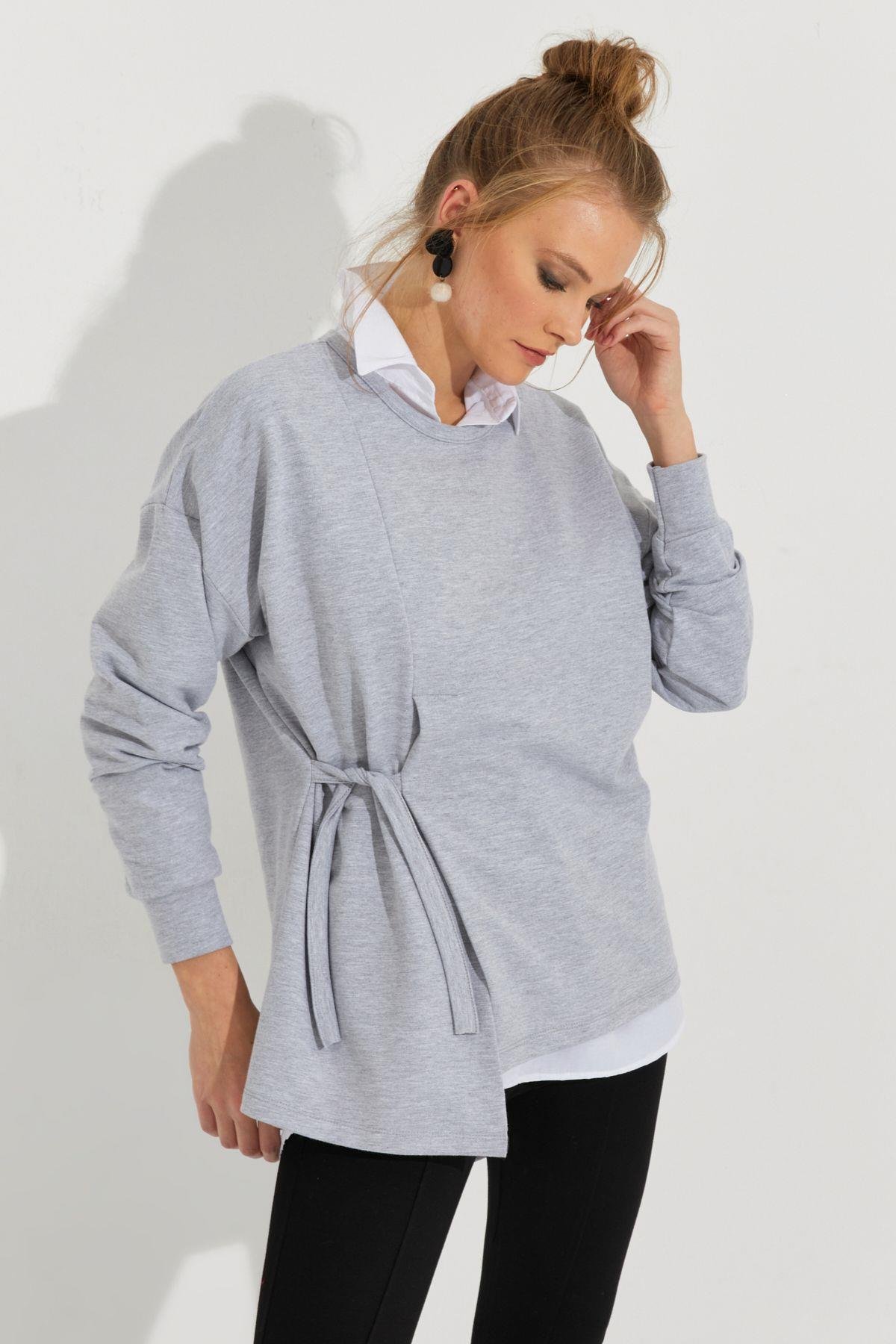 Kadın Beyaz Bağlamalı Sweatshirt Yİ2493
