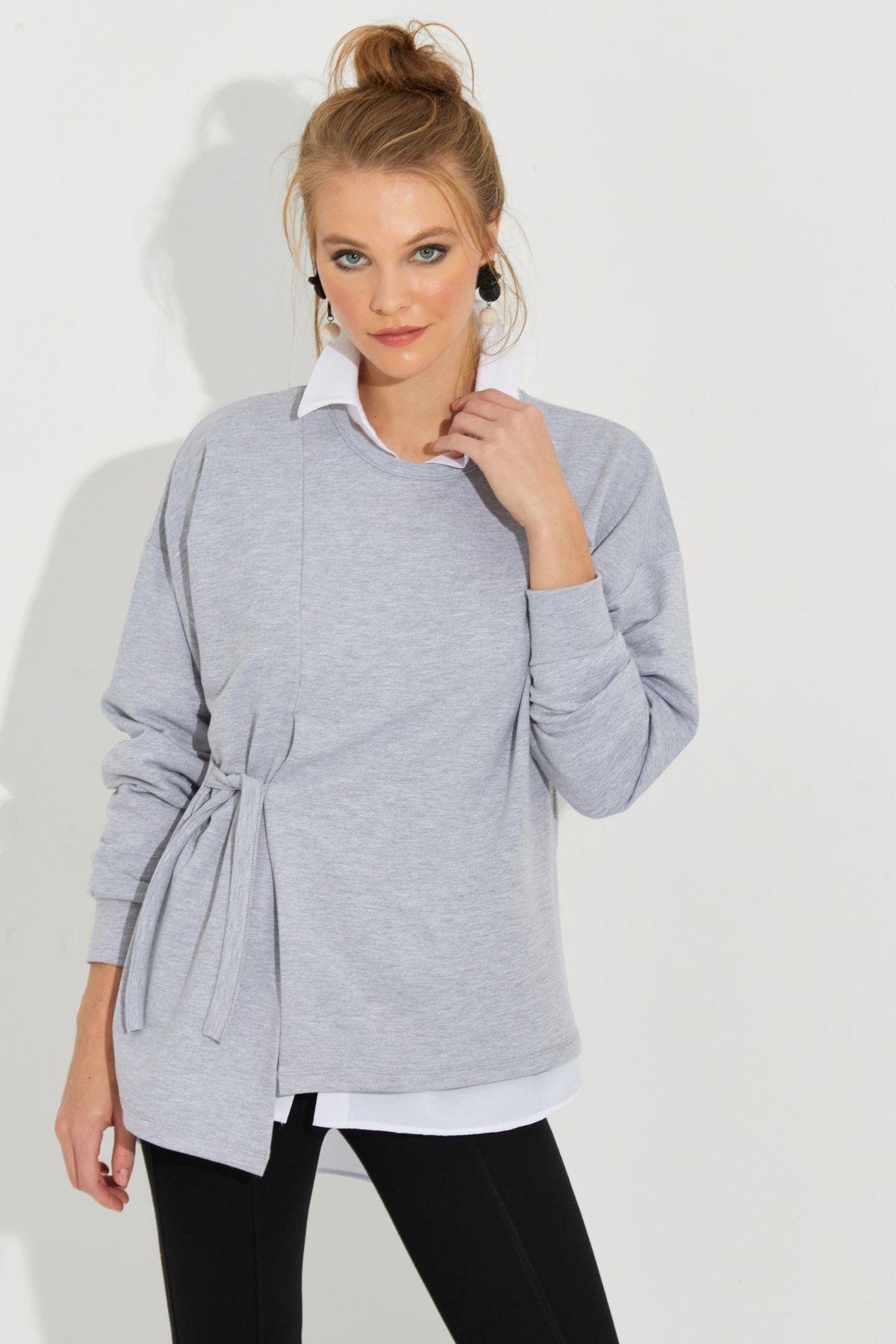 Kadın Beyaz Bağlamalı Sweatshirt Yİ2493