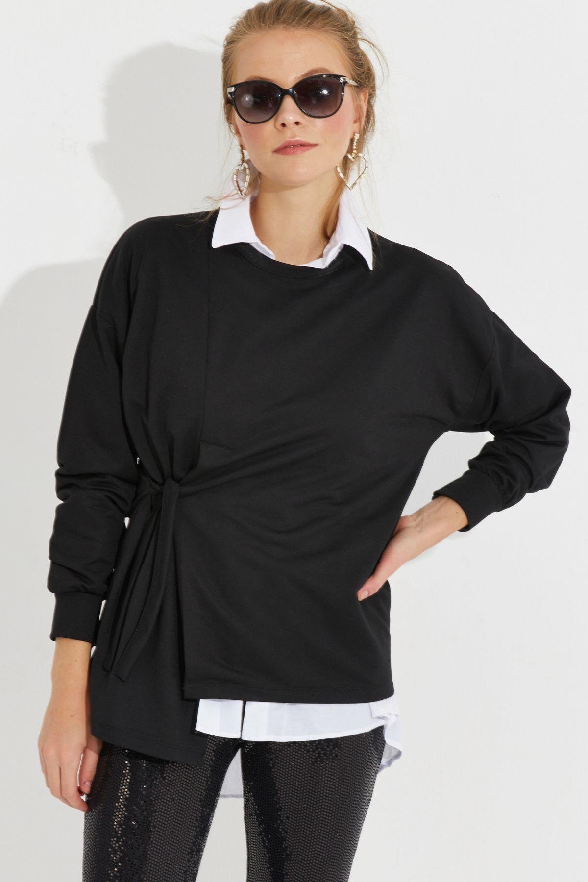 Kadın Beyaz Bağlamalı Sweatshirt Yİ2493