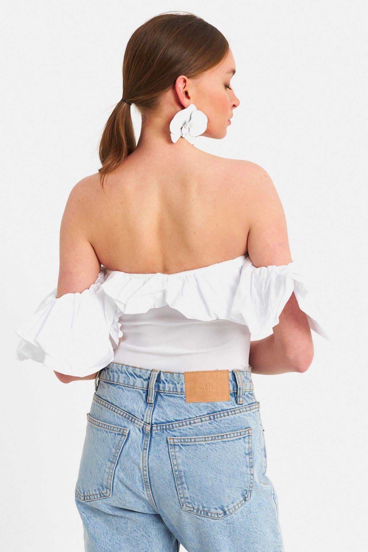 Kadın Beyaz Çıtçıtlı Straplez Body TPG07
