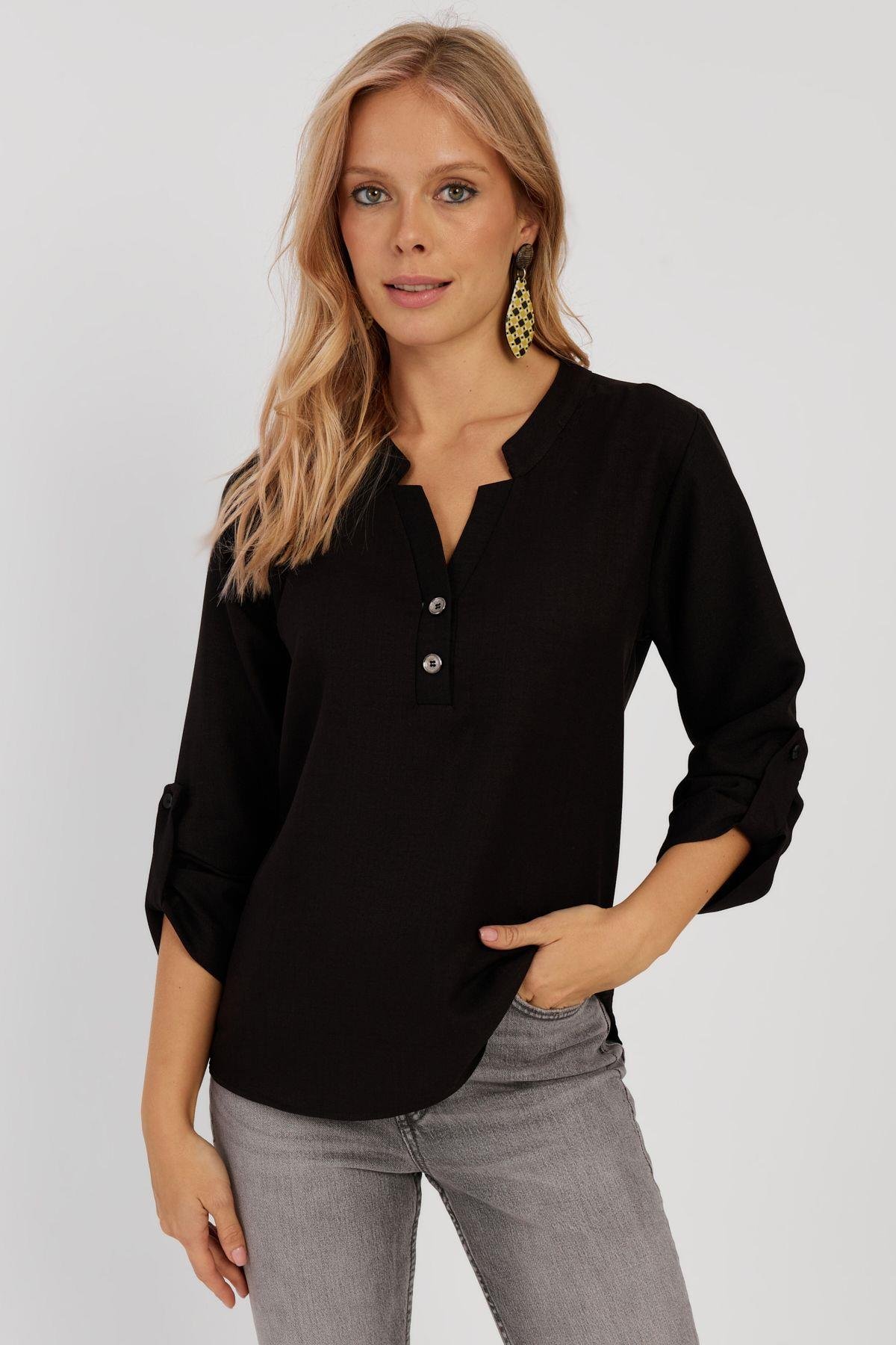 Kadın Beyaz Düğmeli Bluz BR1320