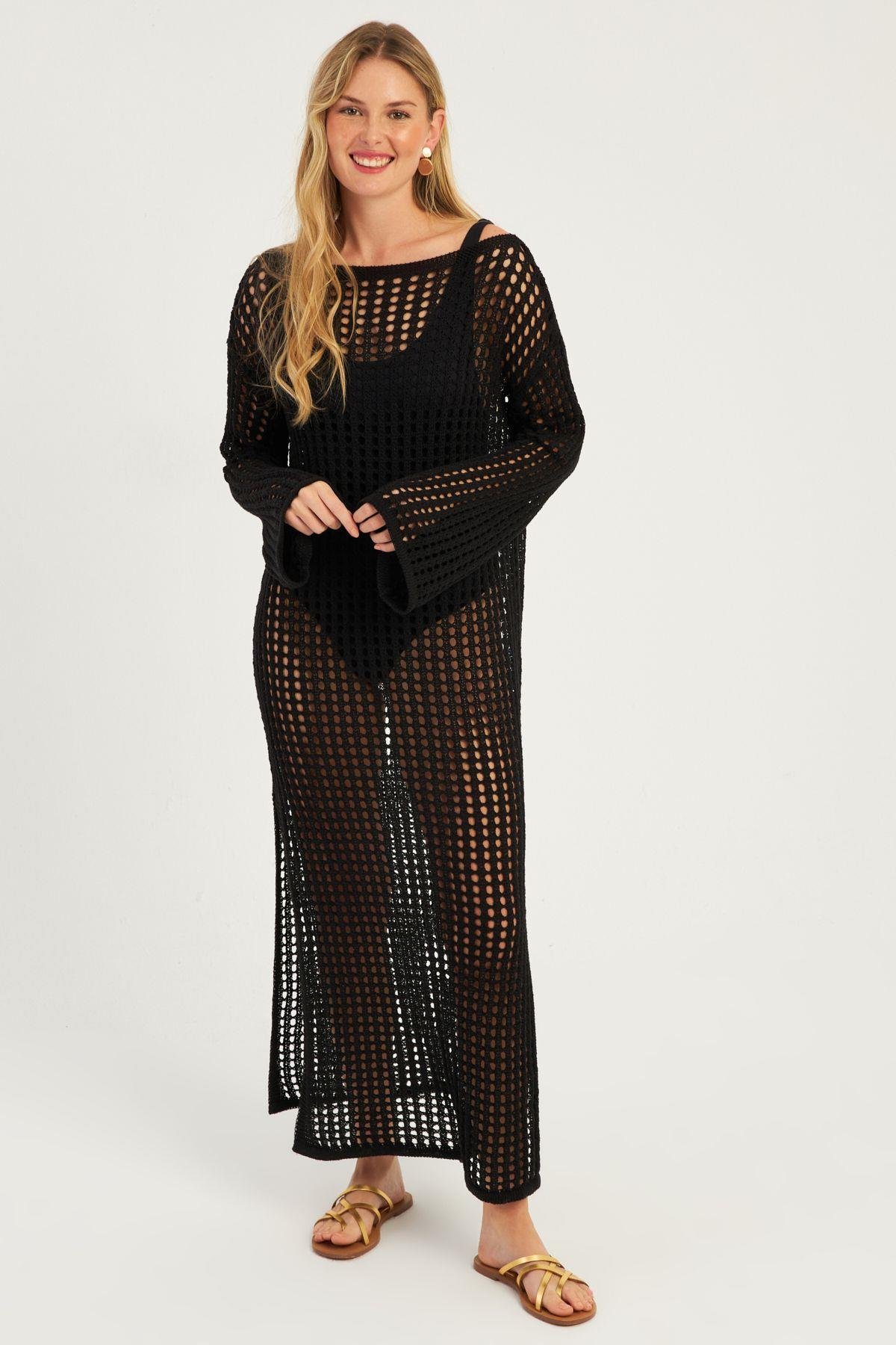 Kadın Beyaz File Kaftan SMT550