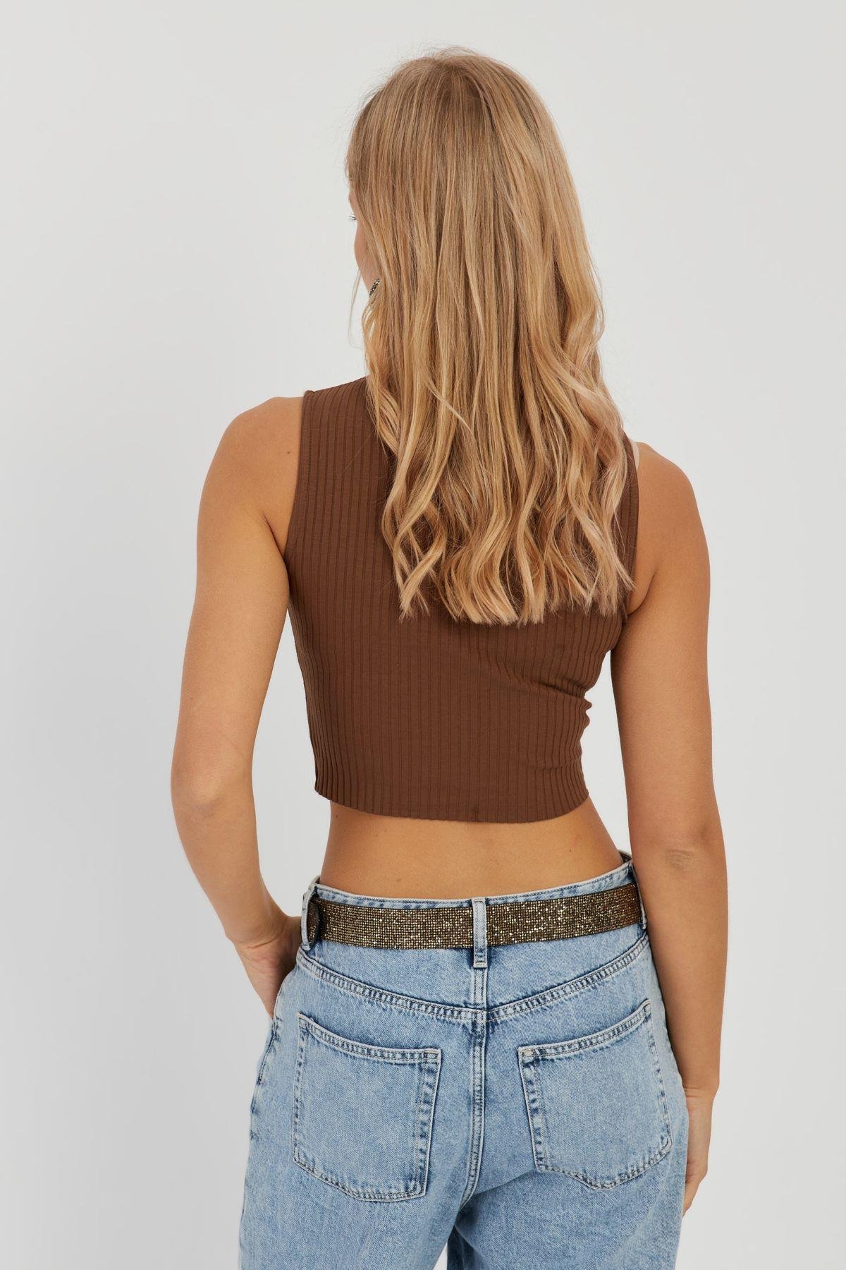 Kadın Beyaz Fitilli Crop Bluz LPP1262