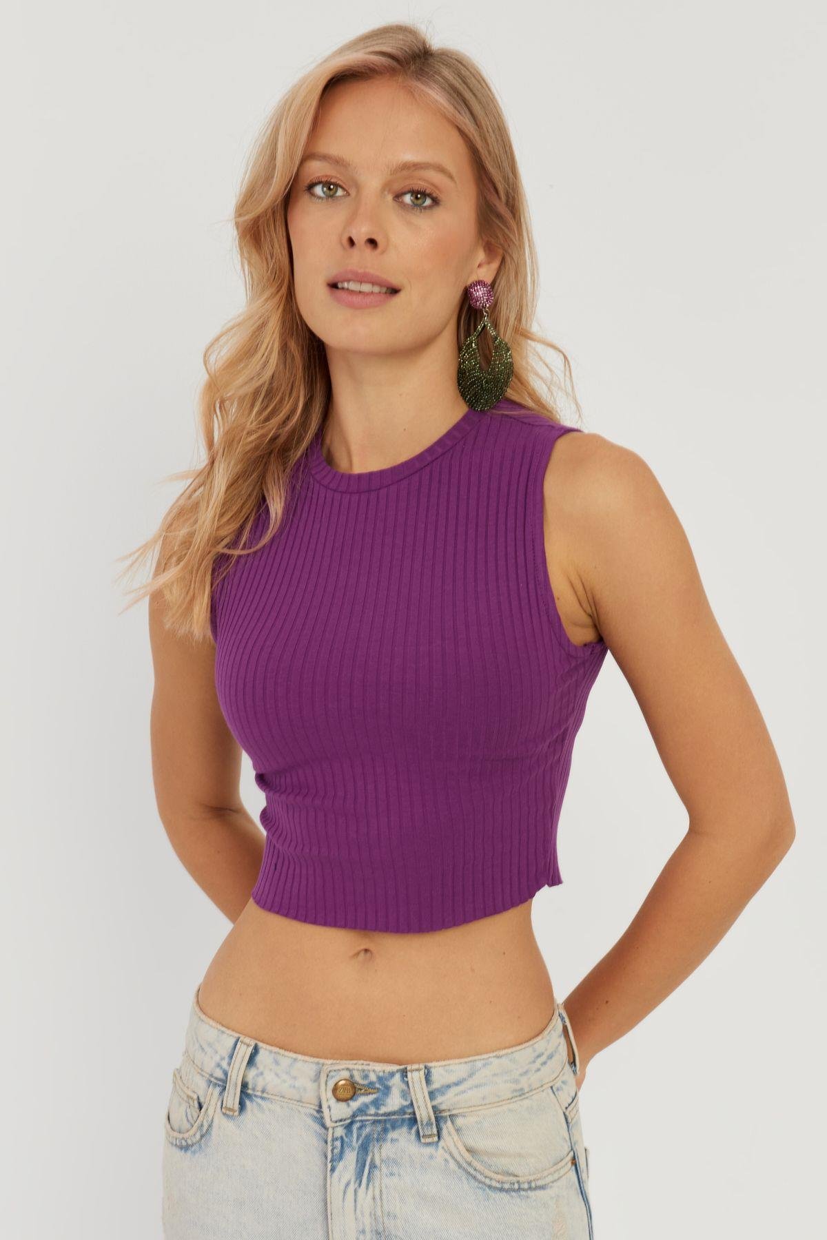Kadın Beyaz Fitilli Crop Bluz LPP1262