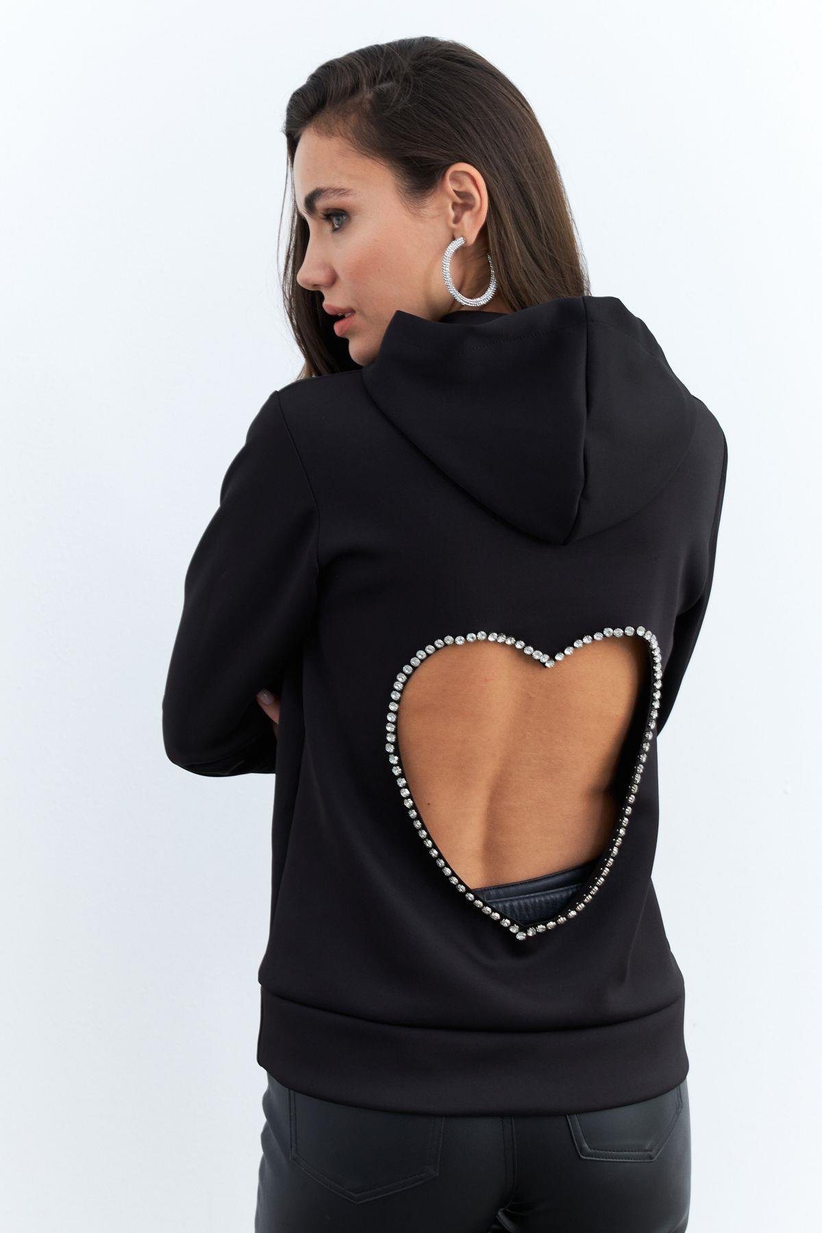 Kadın Beyaz Sırt Dekolteli Taşlı Sweatshirt BTH15