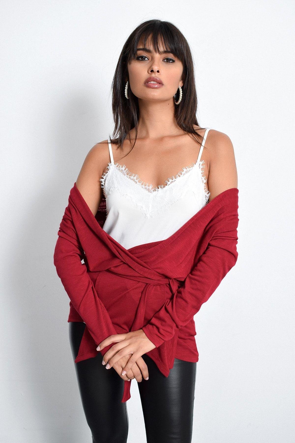 Kadın Beyaz-Siyah Dantelli Atlet LPP5008