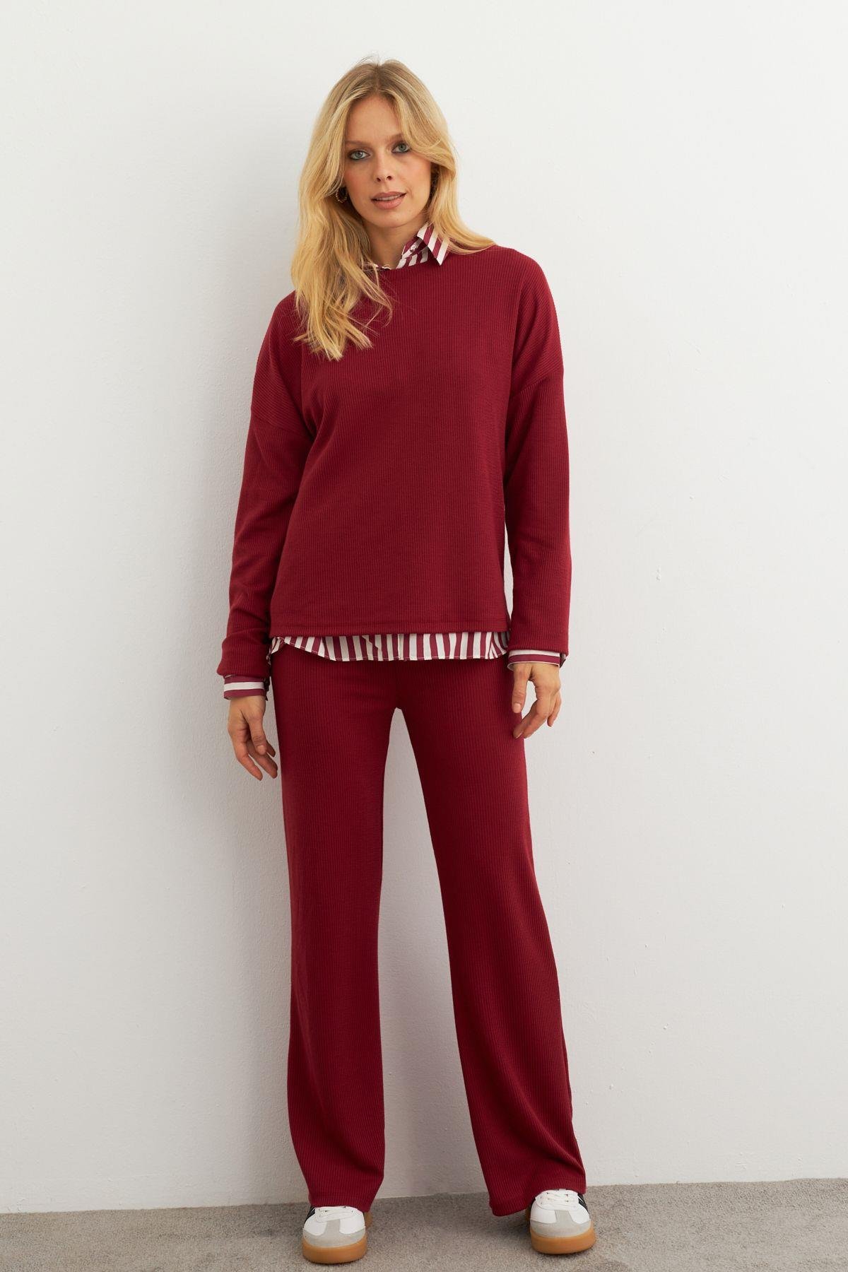 Kadın Bordo Alt Üst Pantolon Takım MTF28