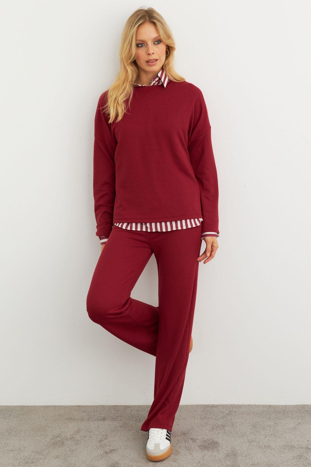 Kadın Bordo Alt Üst Pantolon Takım MTF28