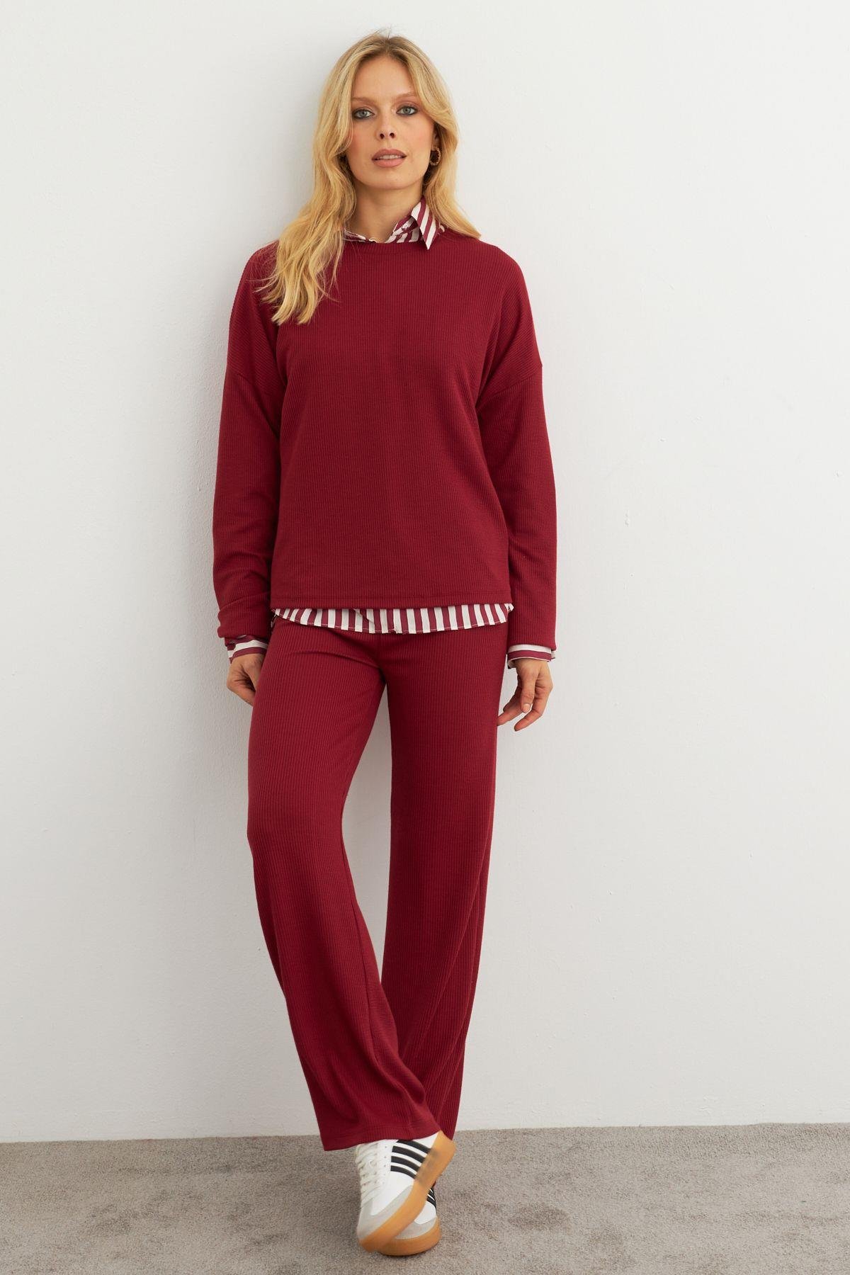 Kadın Bordo Alt Üst Pantolon Takım MTF28