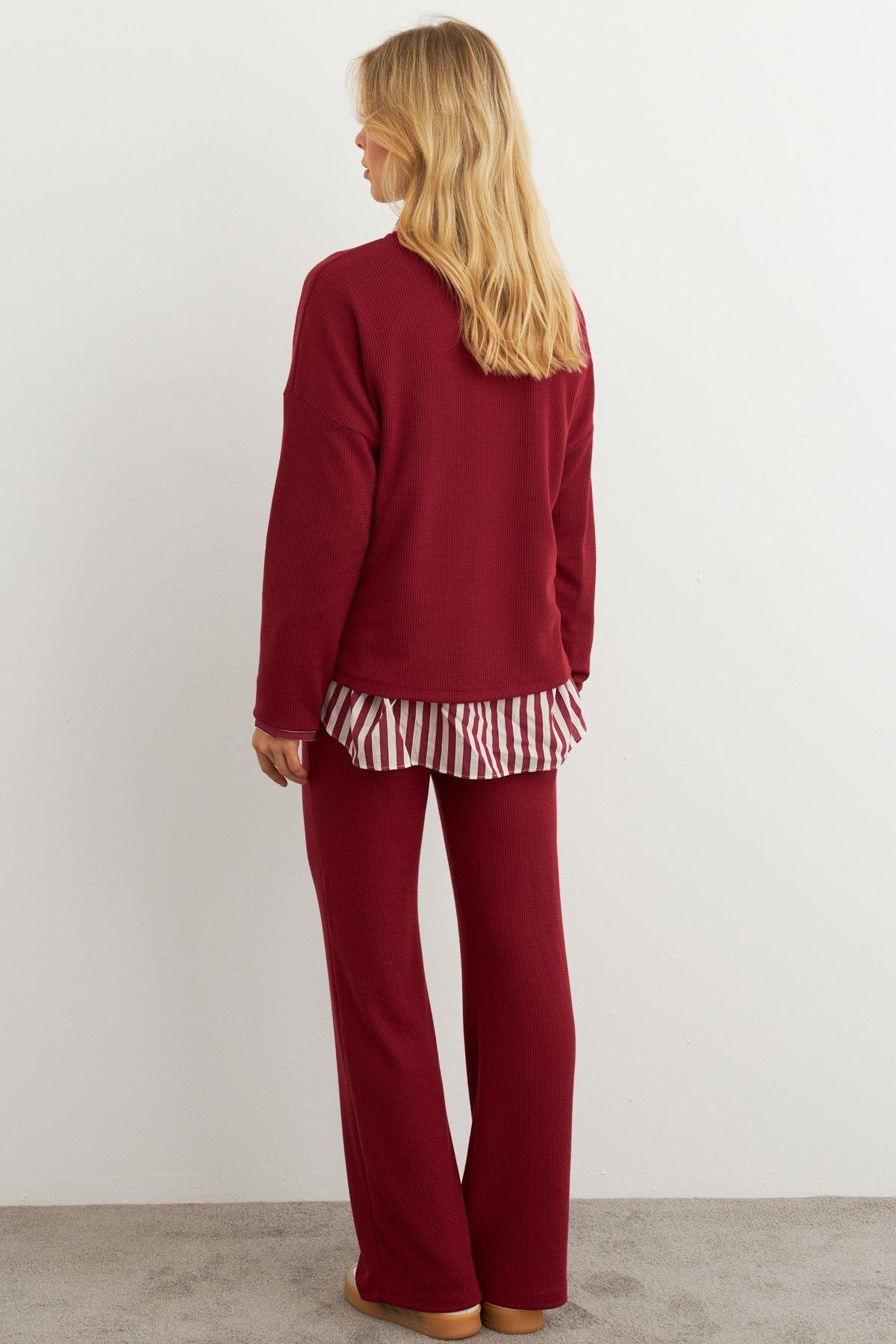 Kadın Bordo Alt Üst Pantolon Takım MTF28