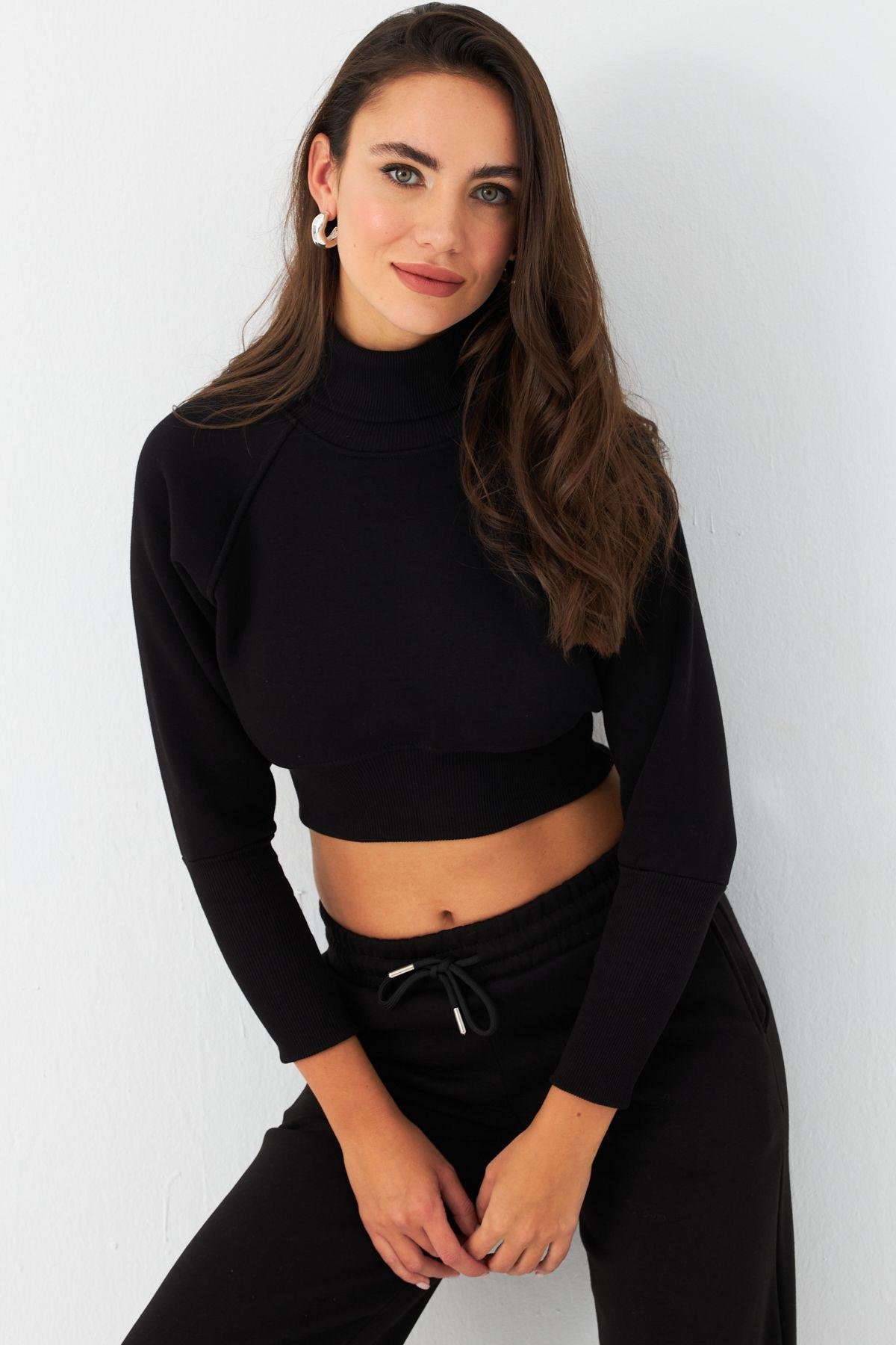 Kadın Bordo Balıkçı Crop Sweatshirt DY1469
