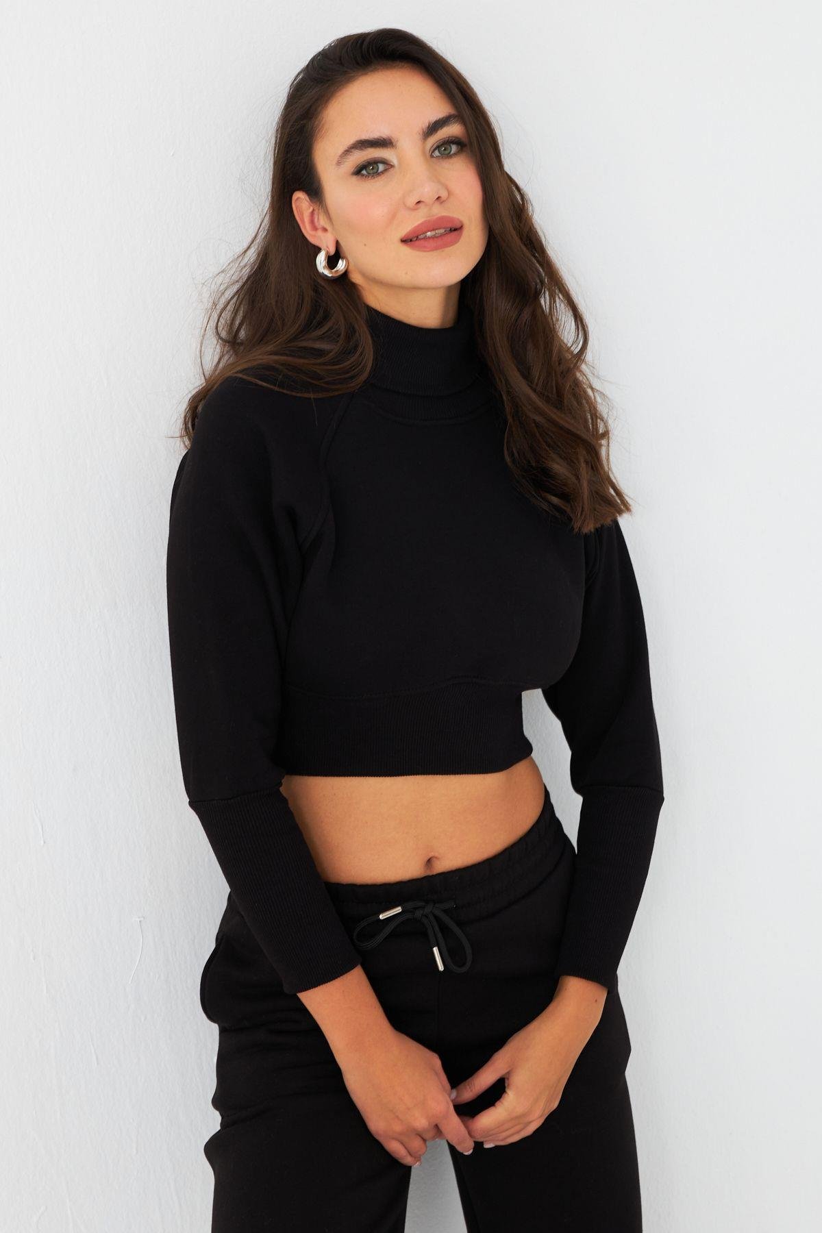 Kadın Bordo Balıkçı Crop Sweatshirt DY1469