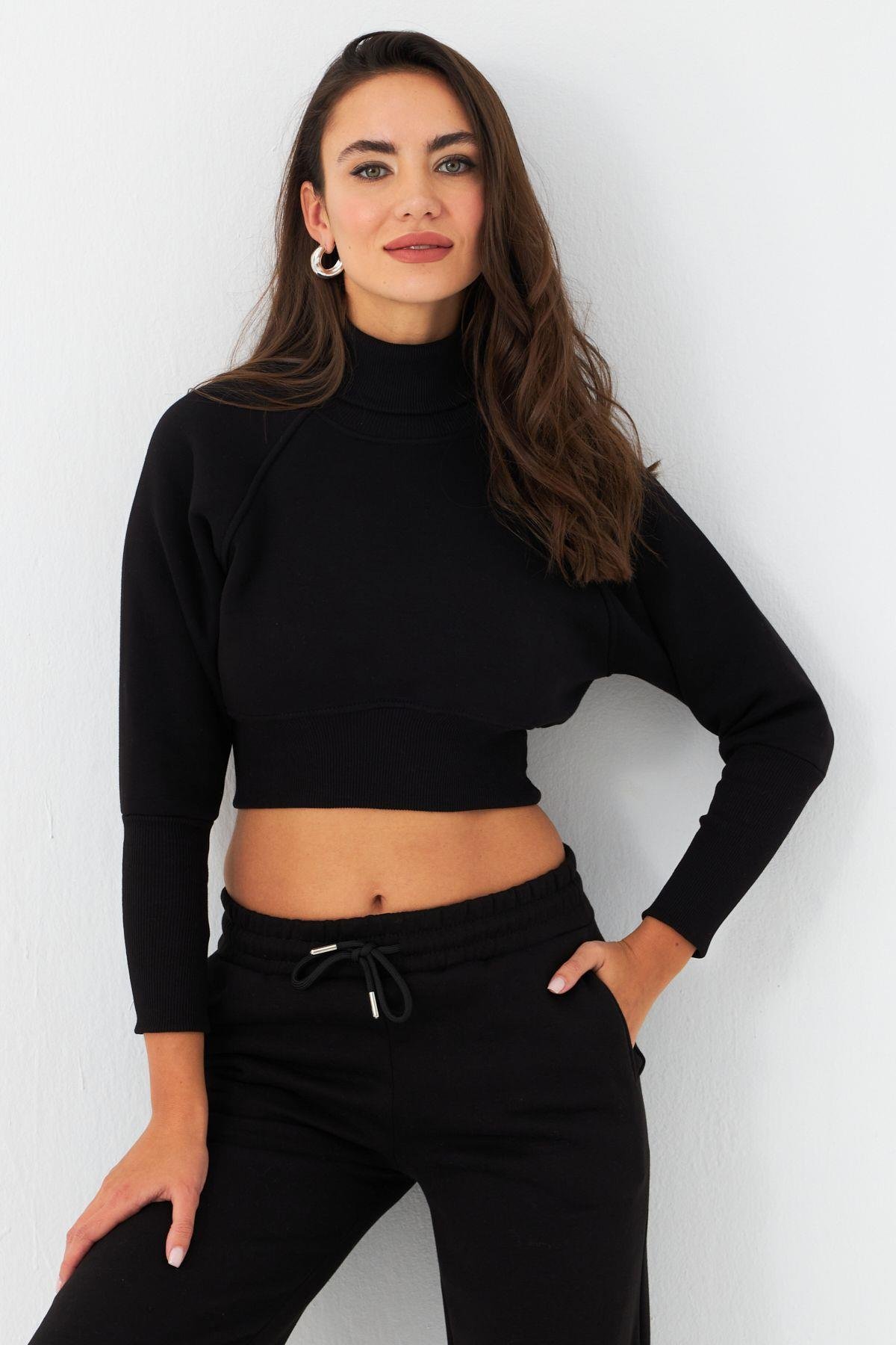 Kadın Bordo Balıkçı Crop Sweatshirt DY1469