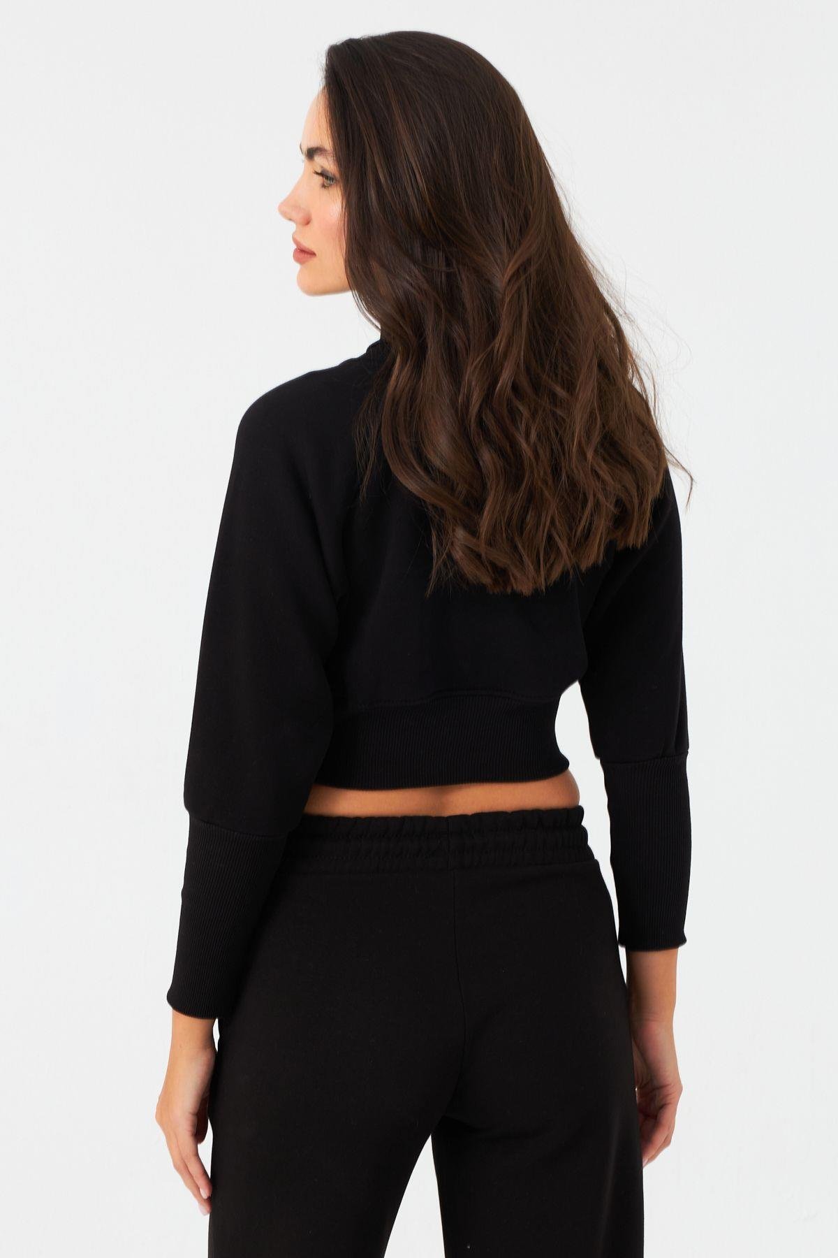 Kadın Bordo Balıkçı Crop Sweatshirt DY1469