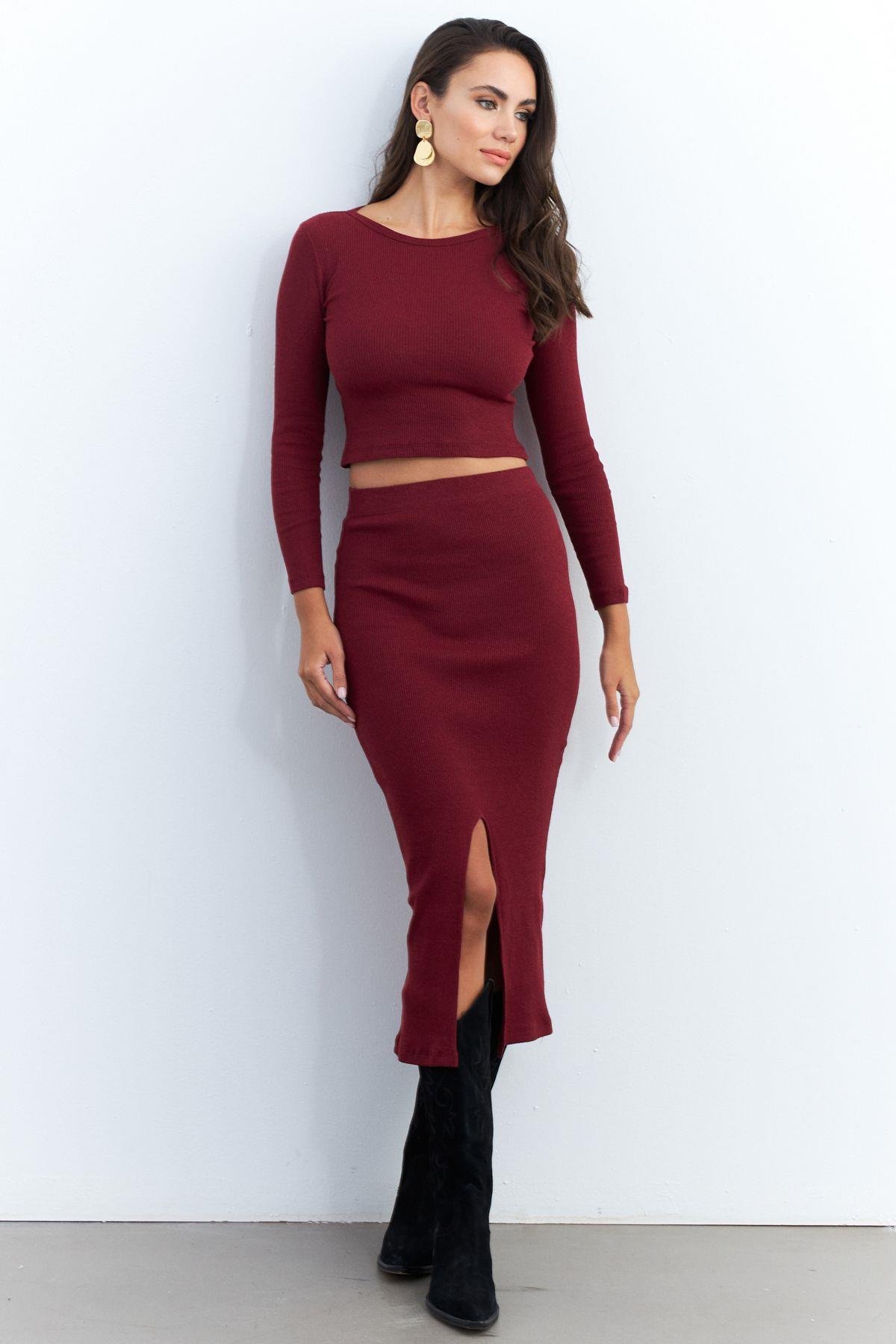 Kadın Bordo Basic Kaşkorse Alt- Üst Takım XL2042