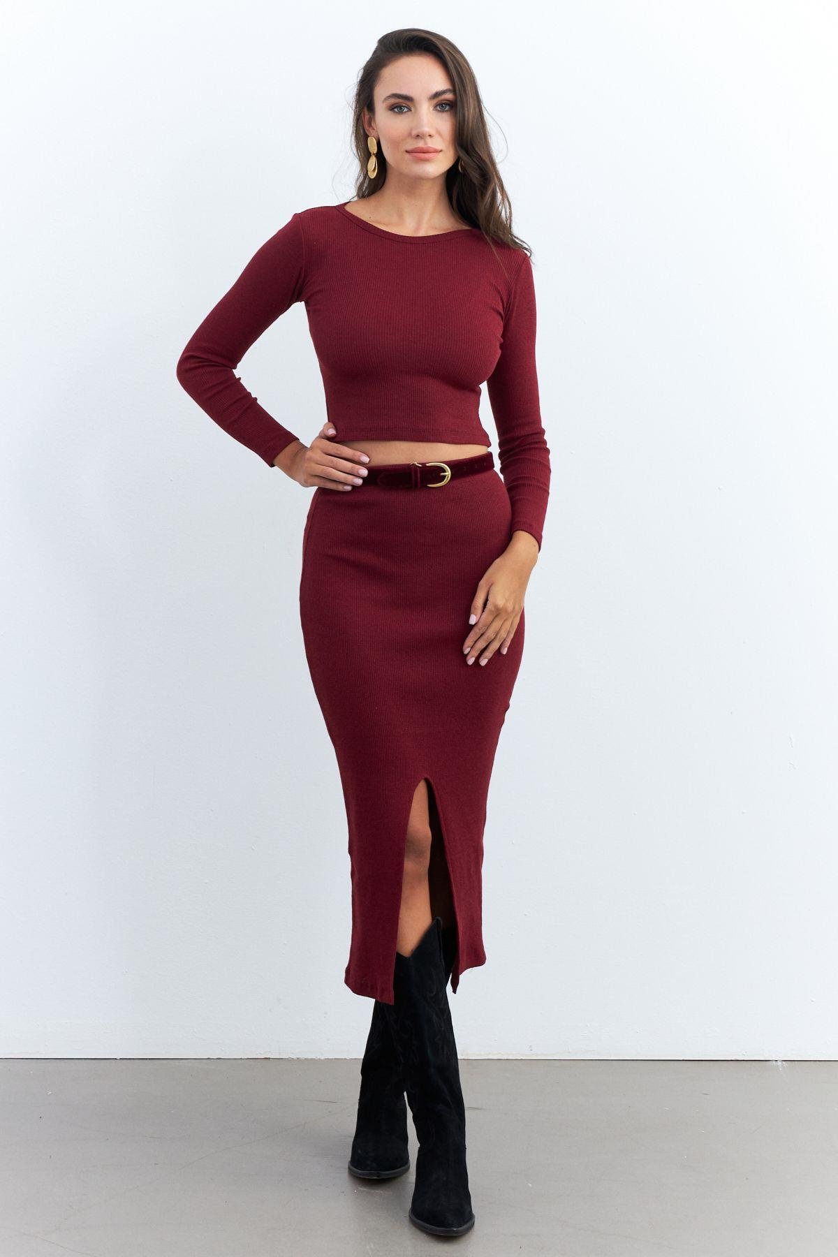 Kadın Bordo Basic Kaşkorse Alt- Üst Takım XL2042
